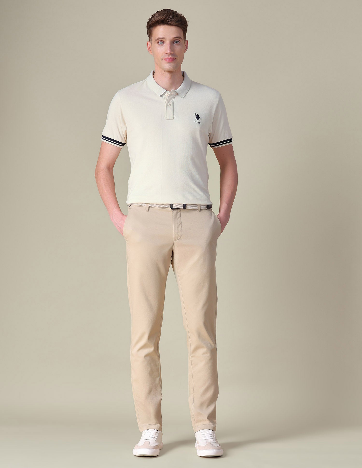 Solid Regular Fit Polo Shirt Beige - U.S. POLO ASSN. | Large