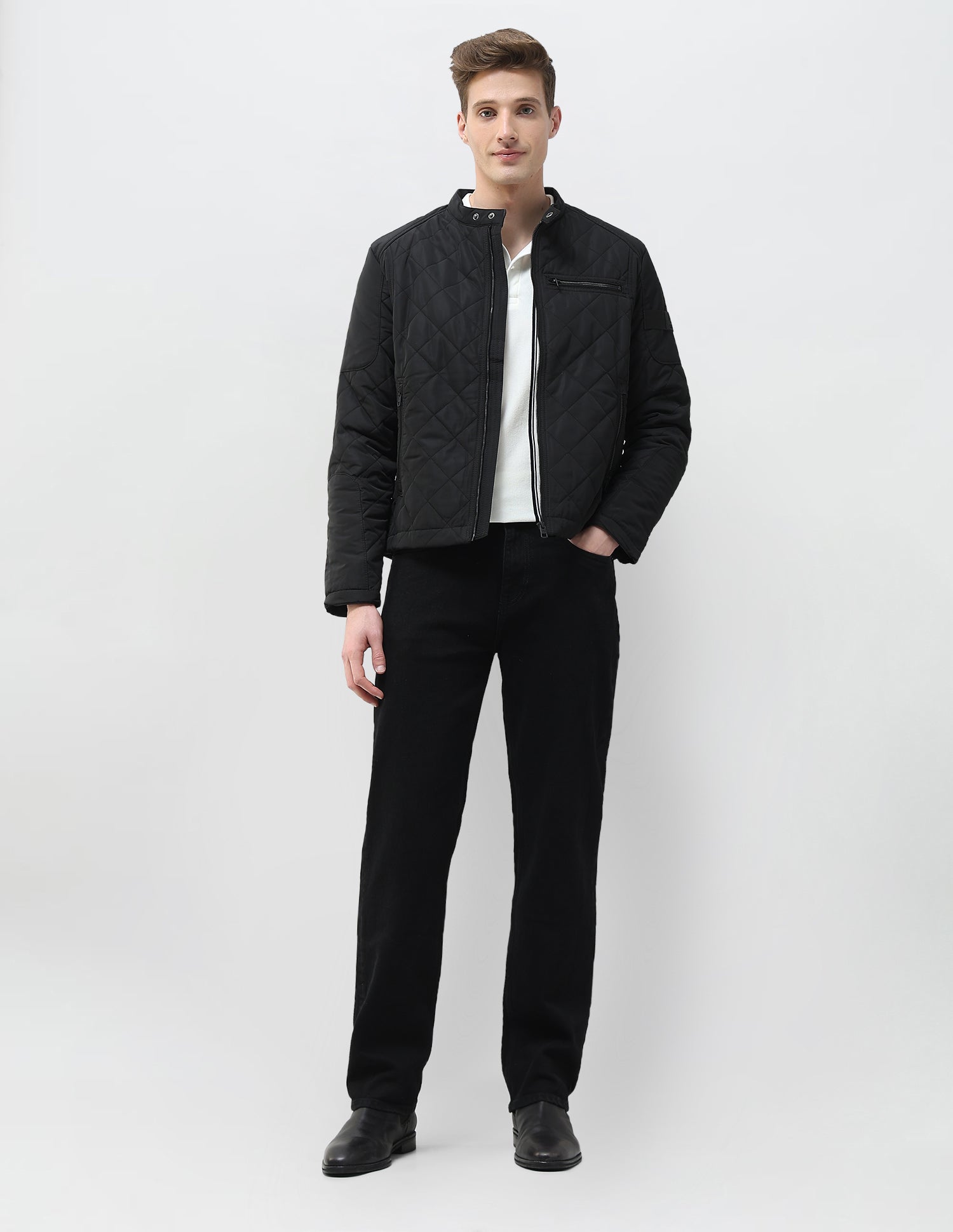 Solid Regular Fit Quilted Jacket Black - U.S. Polo Assn. India | Large