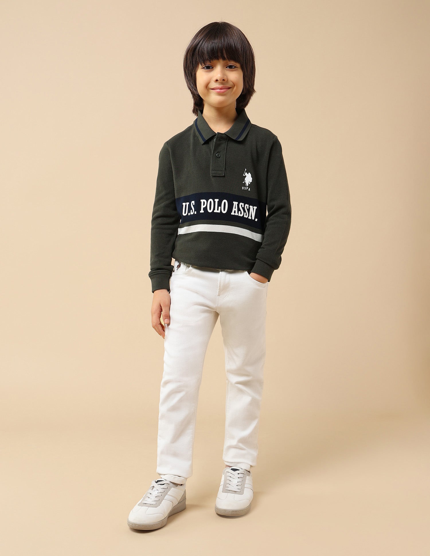 Boys Brand Printed Regular Fit Polo Shirt Olive - U.S. POLO ASSN. | Large