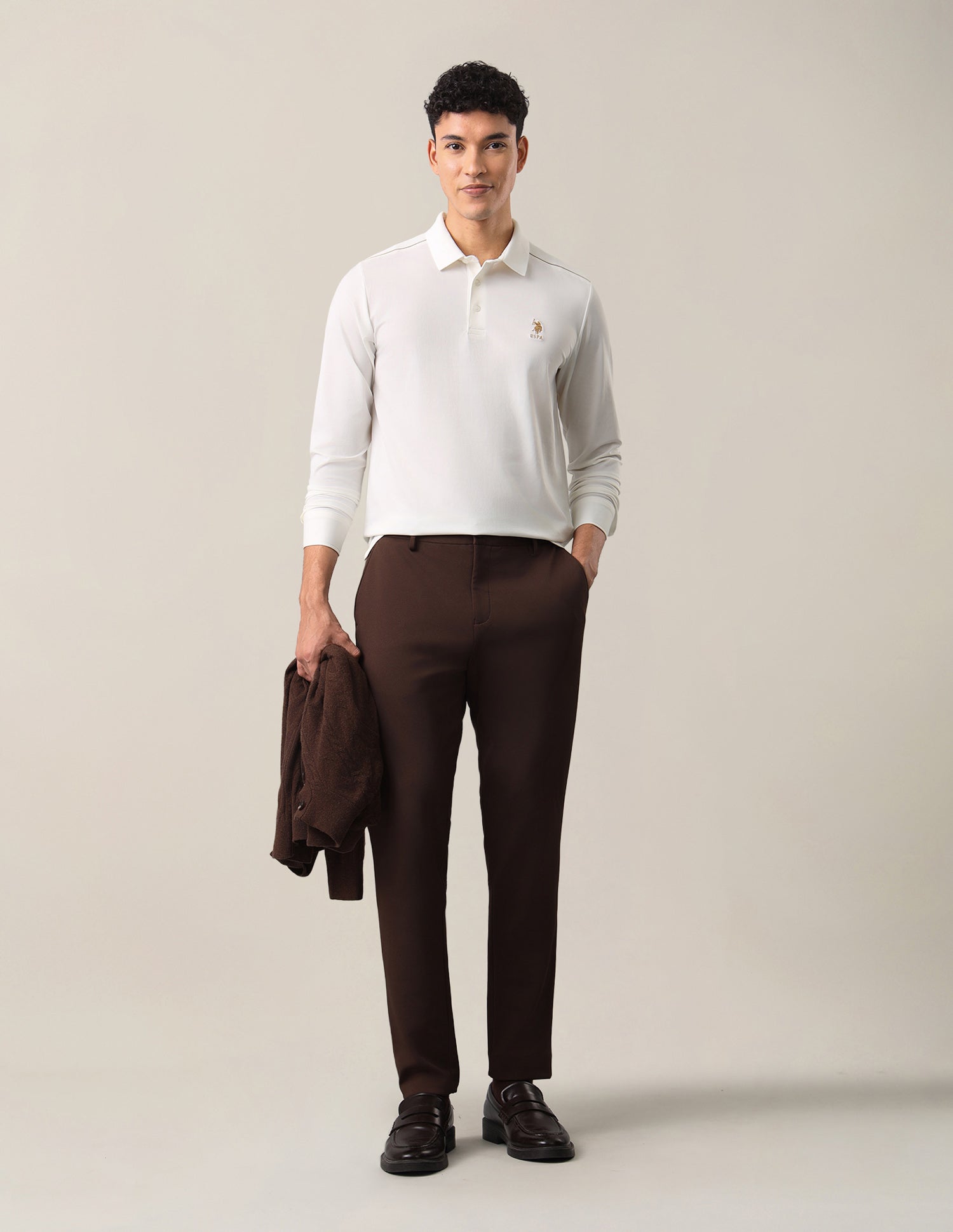 Solid Slim Fit Polo Shirt Off White - U.S. Polo Assn. India | Large