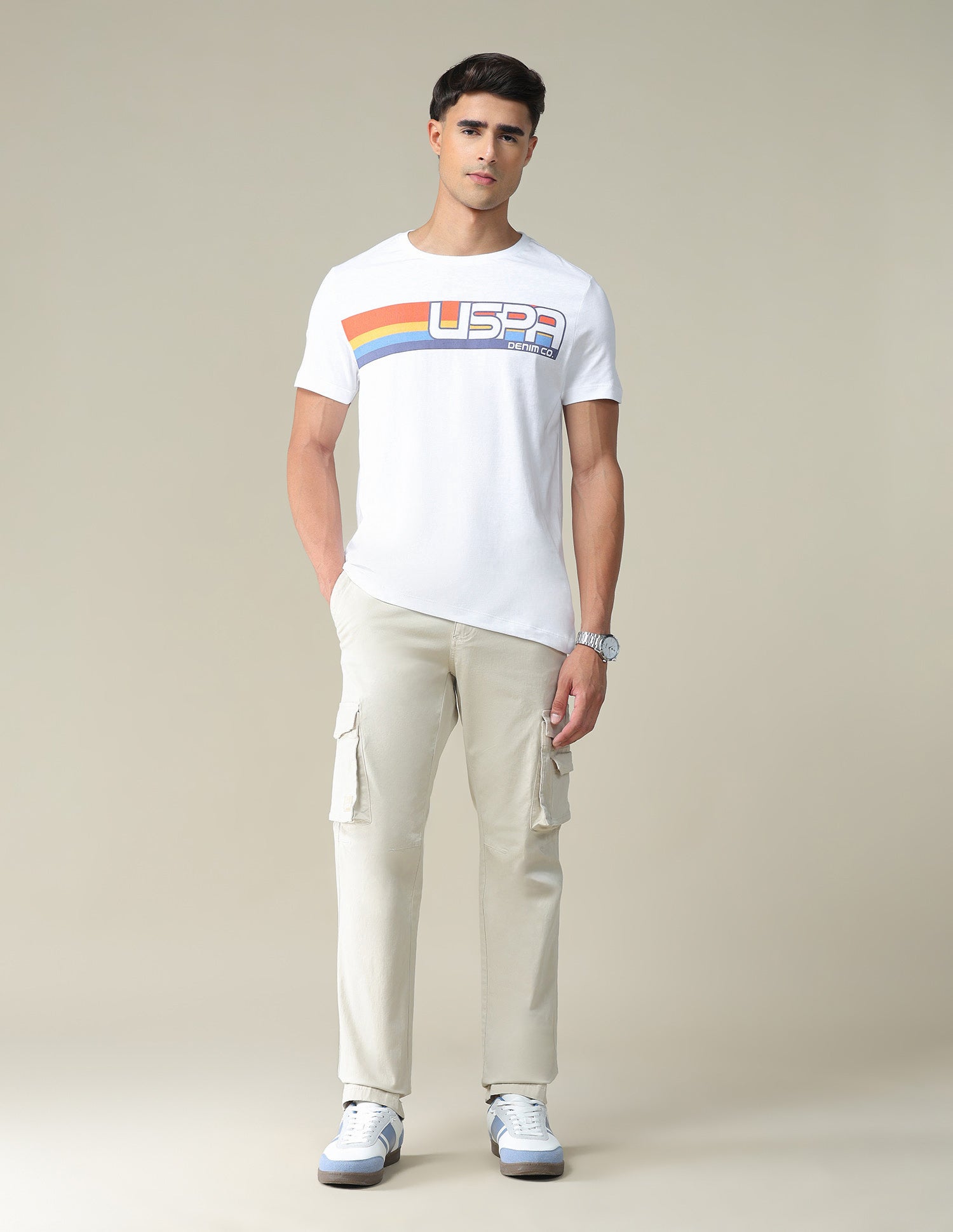 Logo Cotton T-Shirt Ivory - U.S. POLO ASSN. | Large