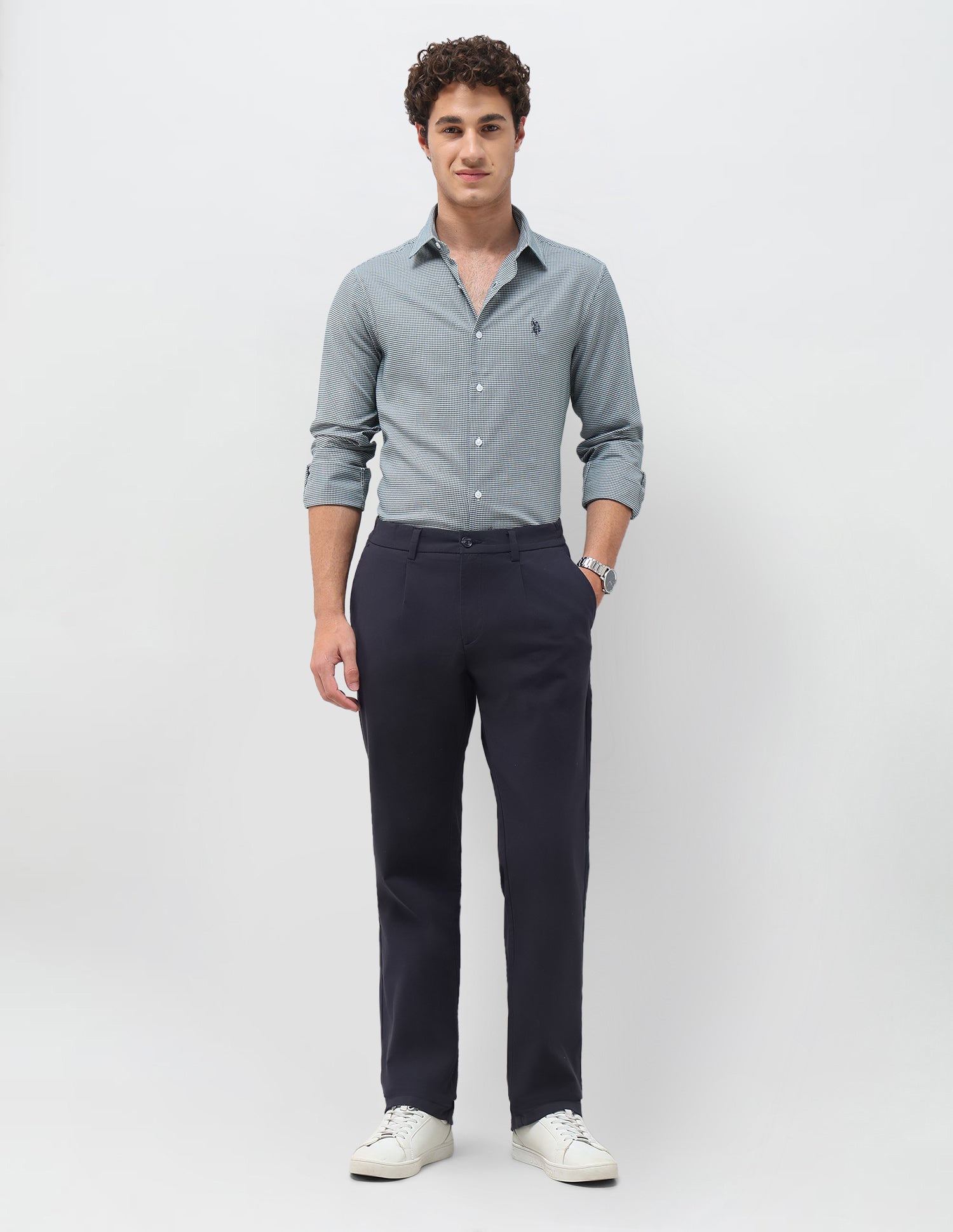 Self Design Houndstooth Twill Shirt Green - U.S. Polo Assn. India | Large