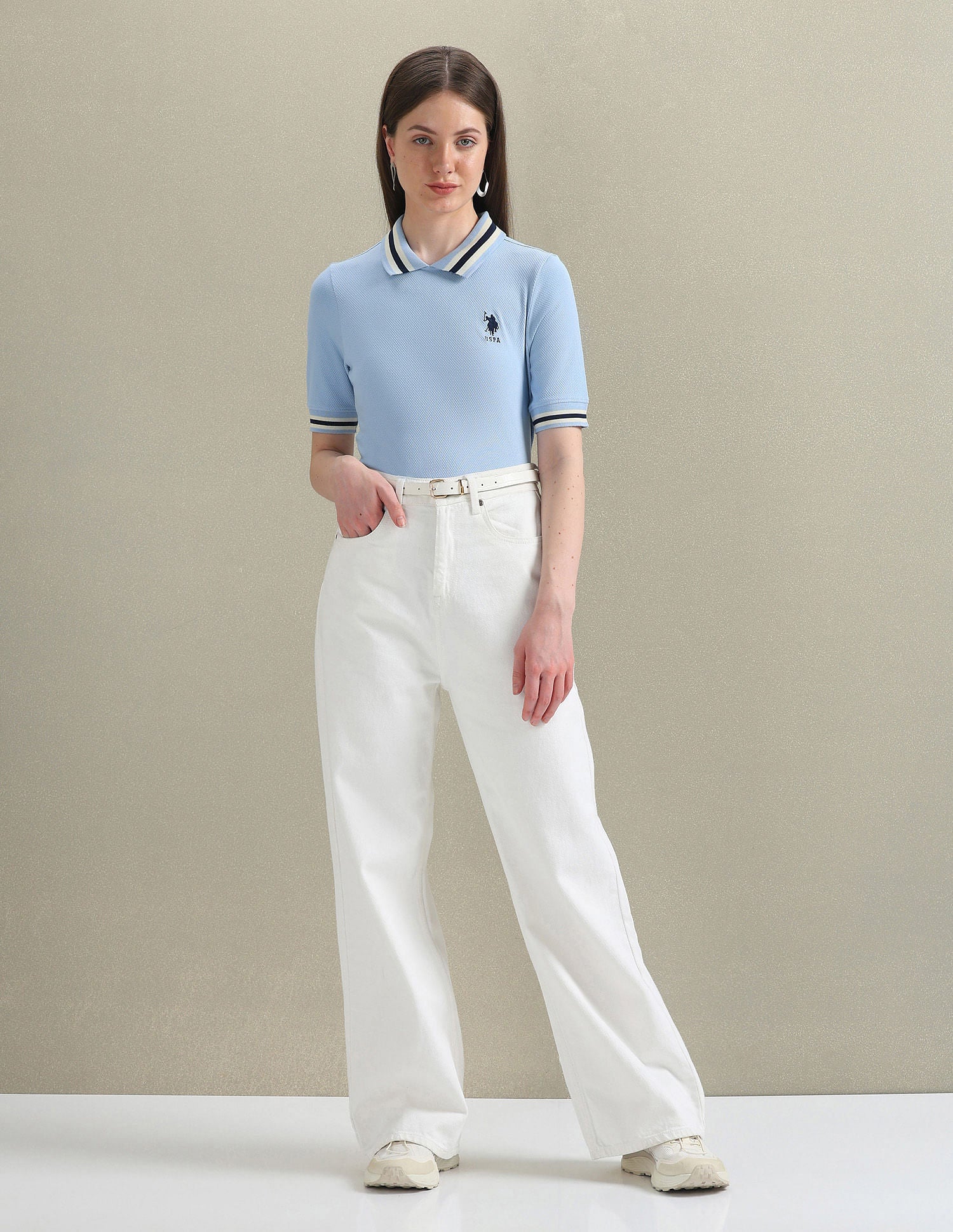 Striped Collar Textured Polo Shirt Light Blue - U.S. Polo Assn. India | Large