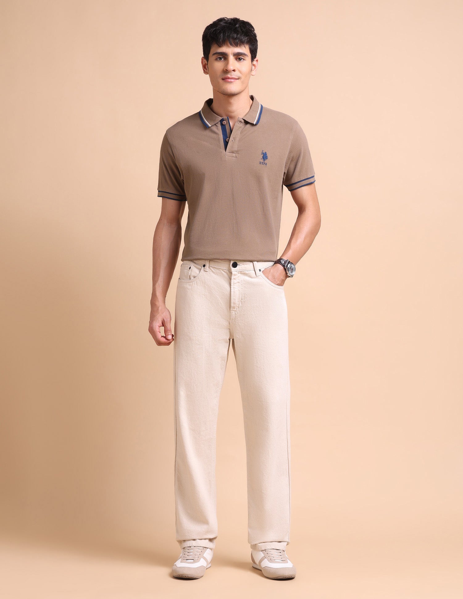 Pure Cotton Slim Fit Polo Shirt Brown - U.S. POLO ASSN. | Large