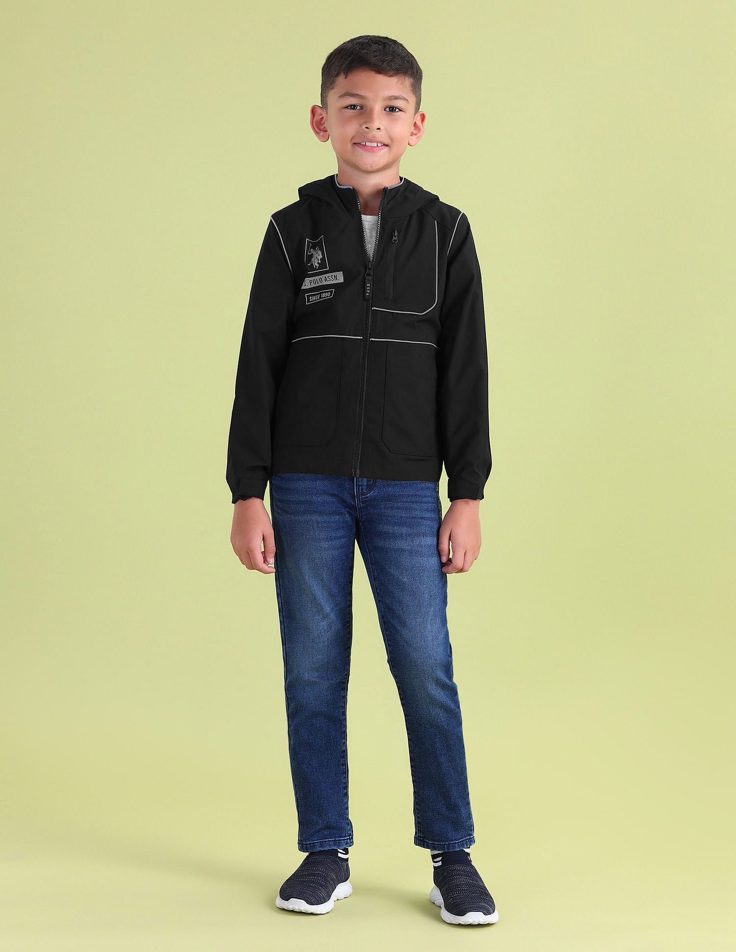 Boys Regular Fit Printed Casual Jacket Black - U.S. POLO ASSN. | Large