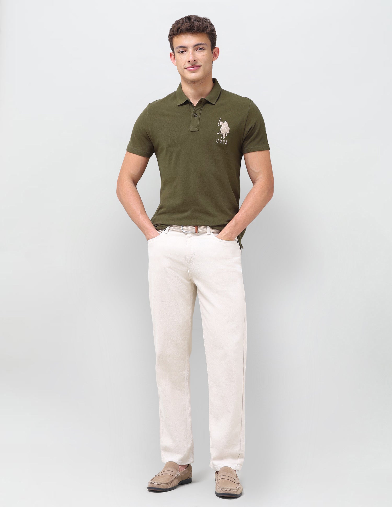 Solid Slim Fit Polo Shirt Olive - U.S. Polo Assn. India | Large