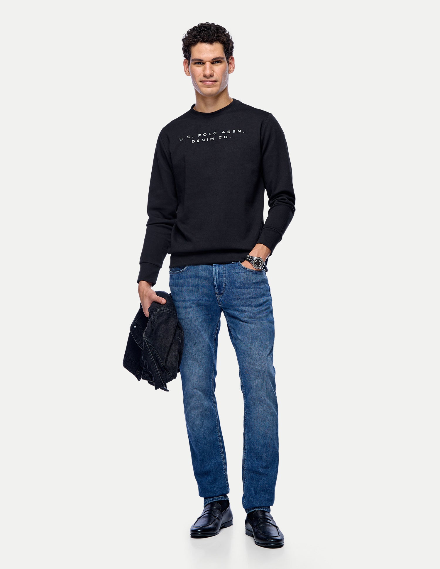 Brand Embossed Regular Fit Sweatshirt Black - U.S. Polo Assn. India | Large
