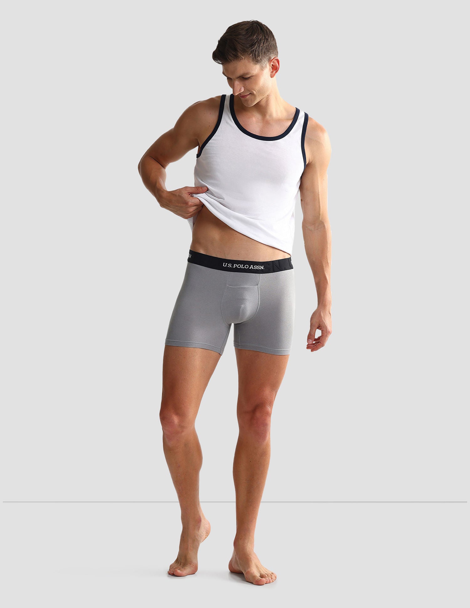 Elastic Waistband Ribbed Solid OET012 Trunks - Pack Of 2 Glacier Lake and Grey - U.S. POLO ASSN. | Large