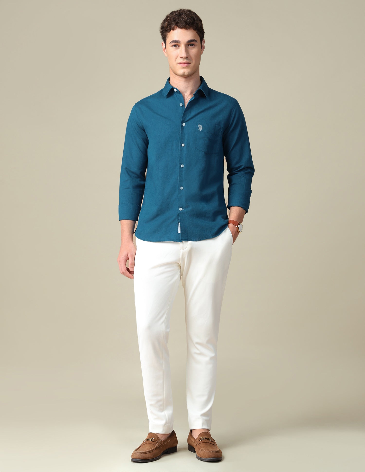 Solid Tailored Fit Shirt Teal - U.S. Polo Assn. India | Large