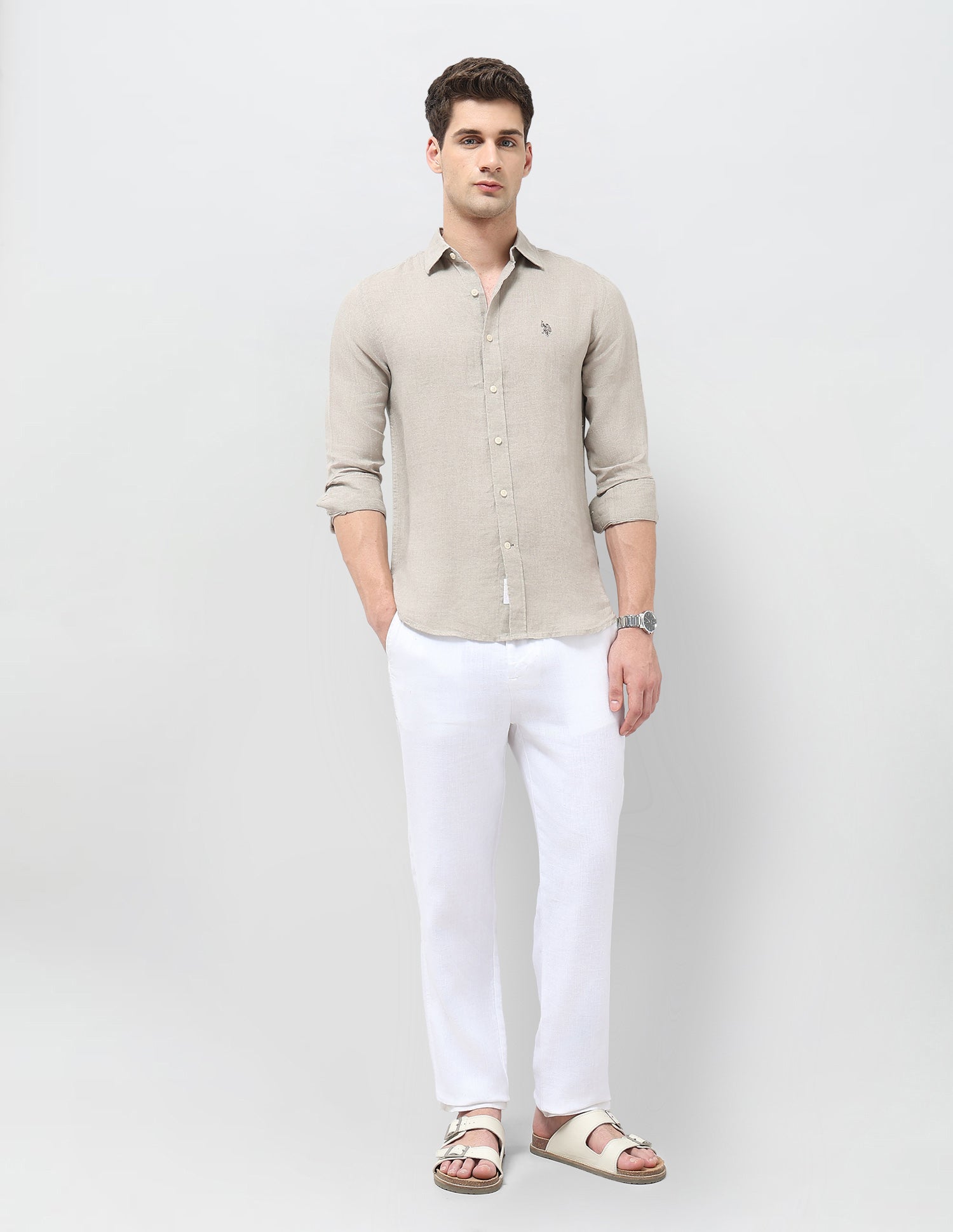 Solid Tailored Fit Shirt Natural - U.S. POLO ASSN. | Large