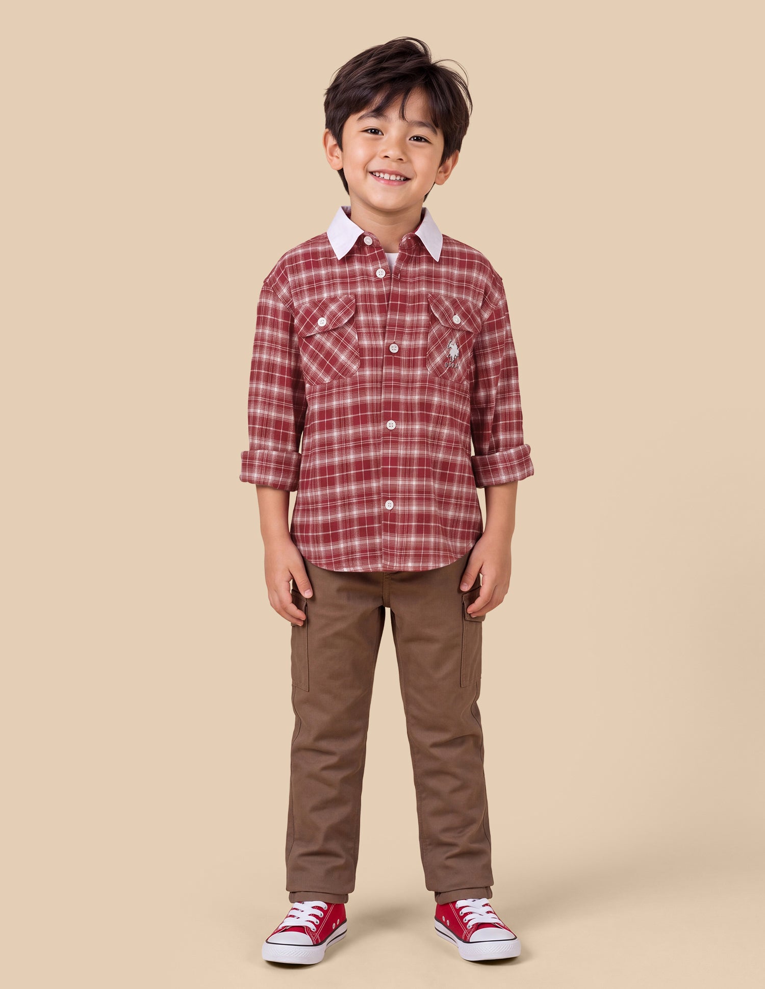 Plaid Checked Regular Fit Shacket Red - U.S. Polo Assn. India | Large