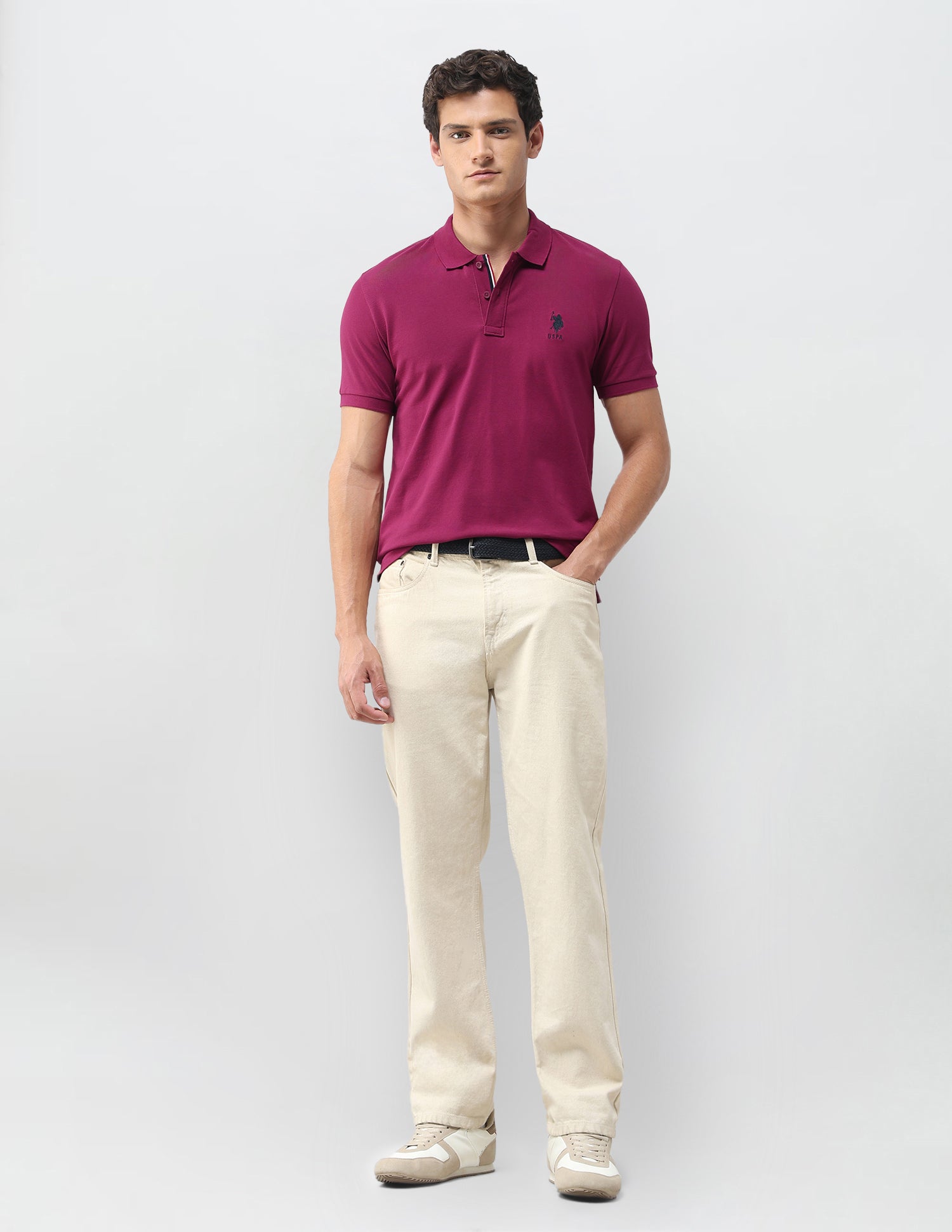 Solid Slim Fit Polo Shirt Dark Pink - U.S. Polo Assn. India | Large