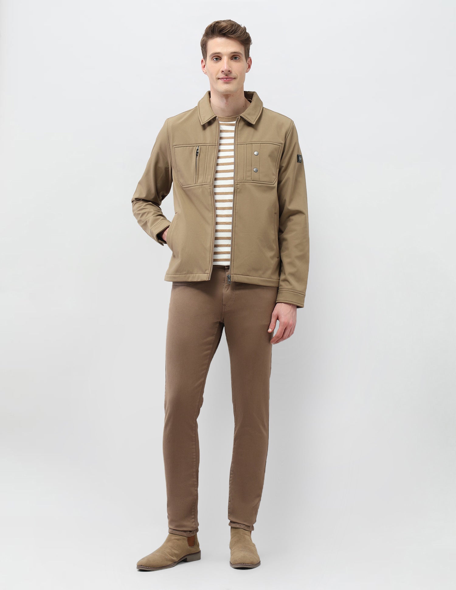 Solid Regular Fit Jacket Light Brown - U.S. Polo Assn. India | Large