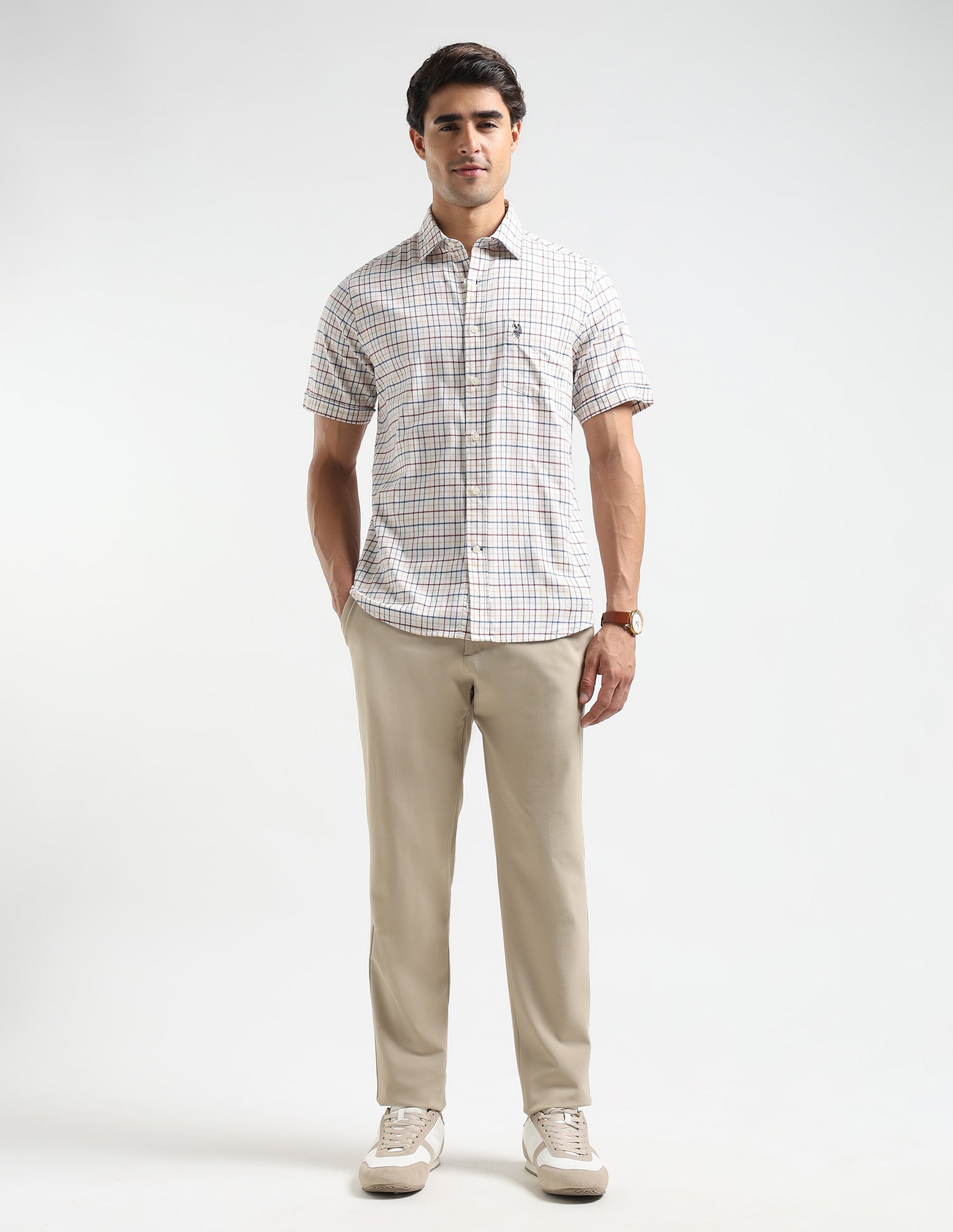 Grid Tattersall Checked Tailored Fit Shirt Ivory - U.S. POLO ASSN. | Large