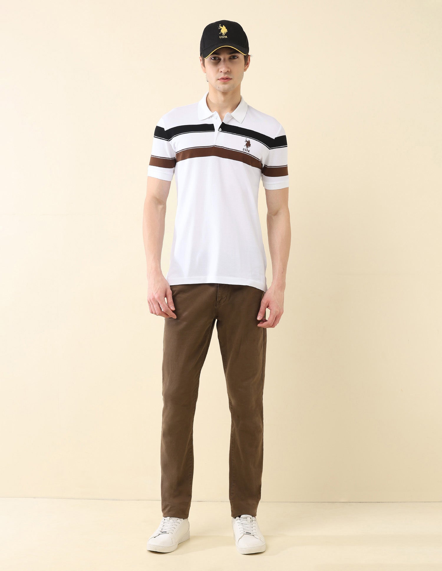 Horizontal Striped Modern Monochrome Polo Shirt White - U.S. Polo Assn. India | Large