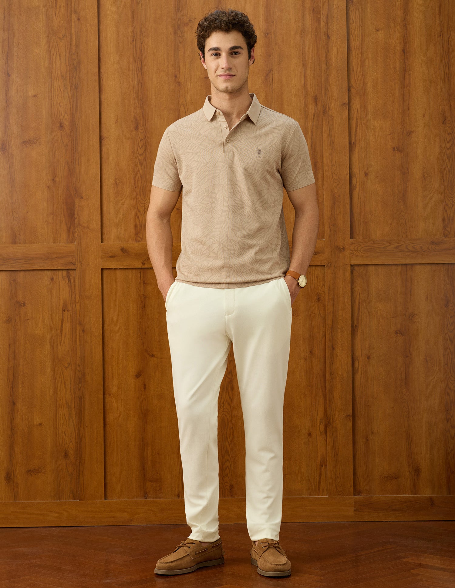 Elvenado Tropical Printed Polo Shirt Beige - U.S. Polo Assn. India | Large