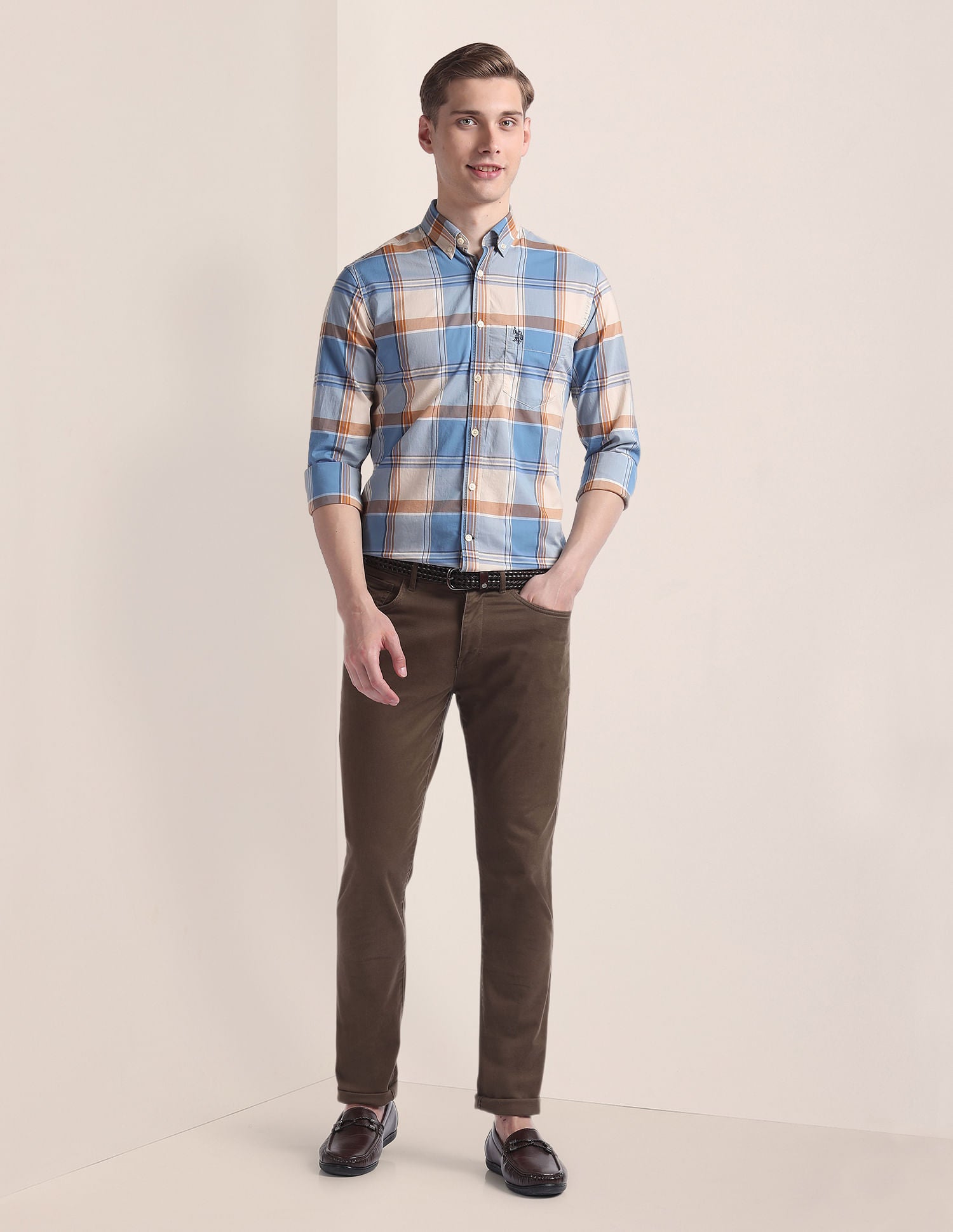 Pure Cotton Plaid Shirt Blue - U.S. Polo Assn. India | Large