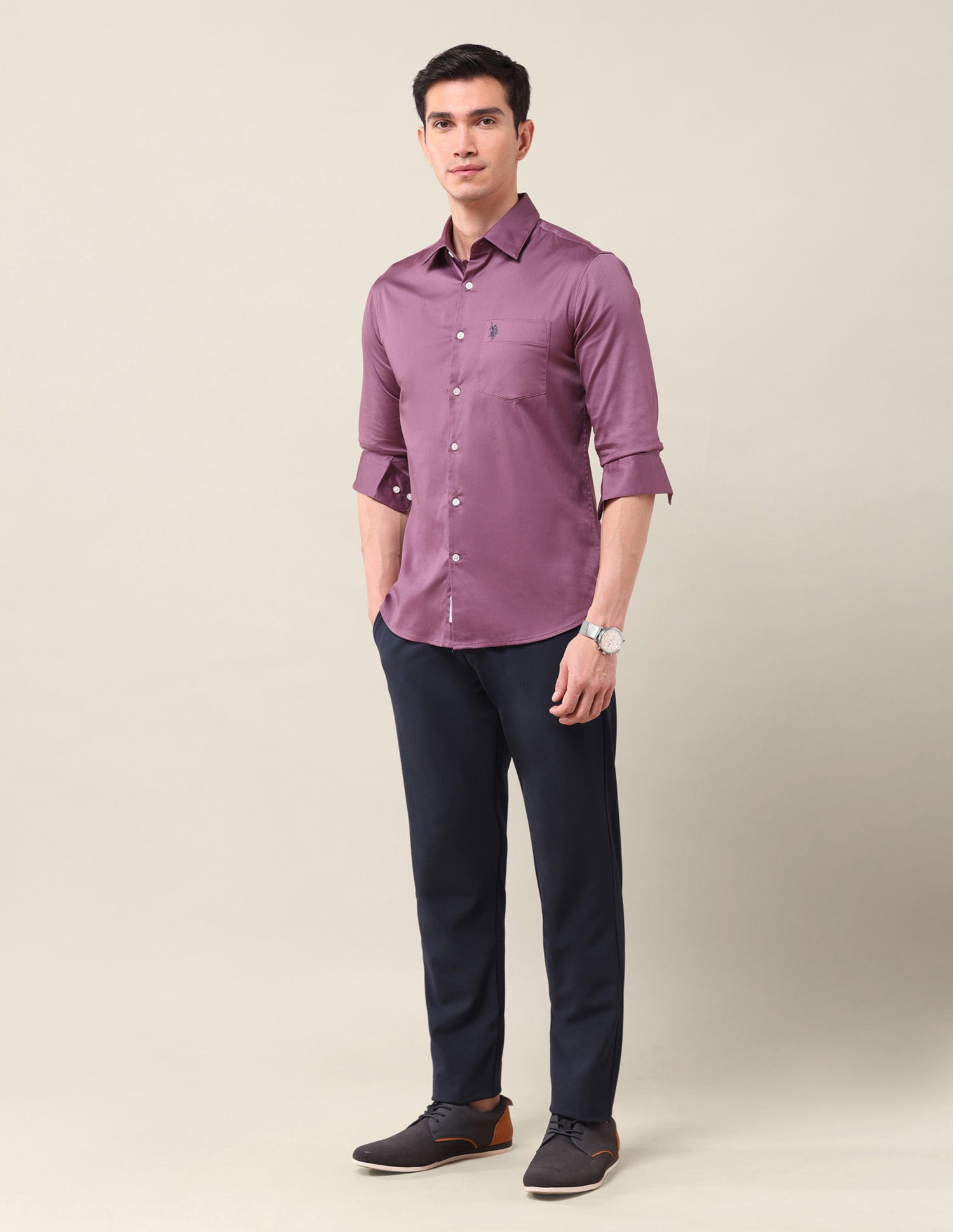 Solid Tailored Fit Shirt Dark Pink - U.S. POLO ASSN. | Large