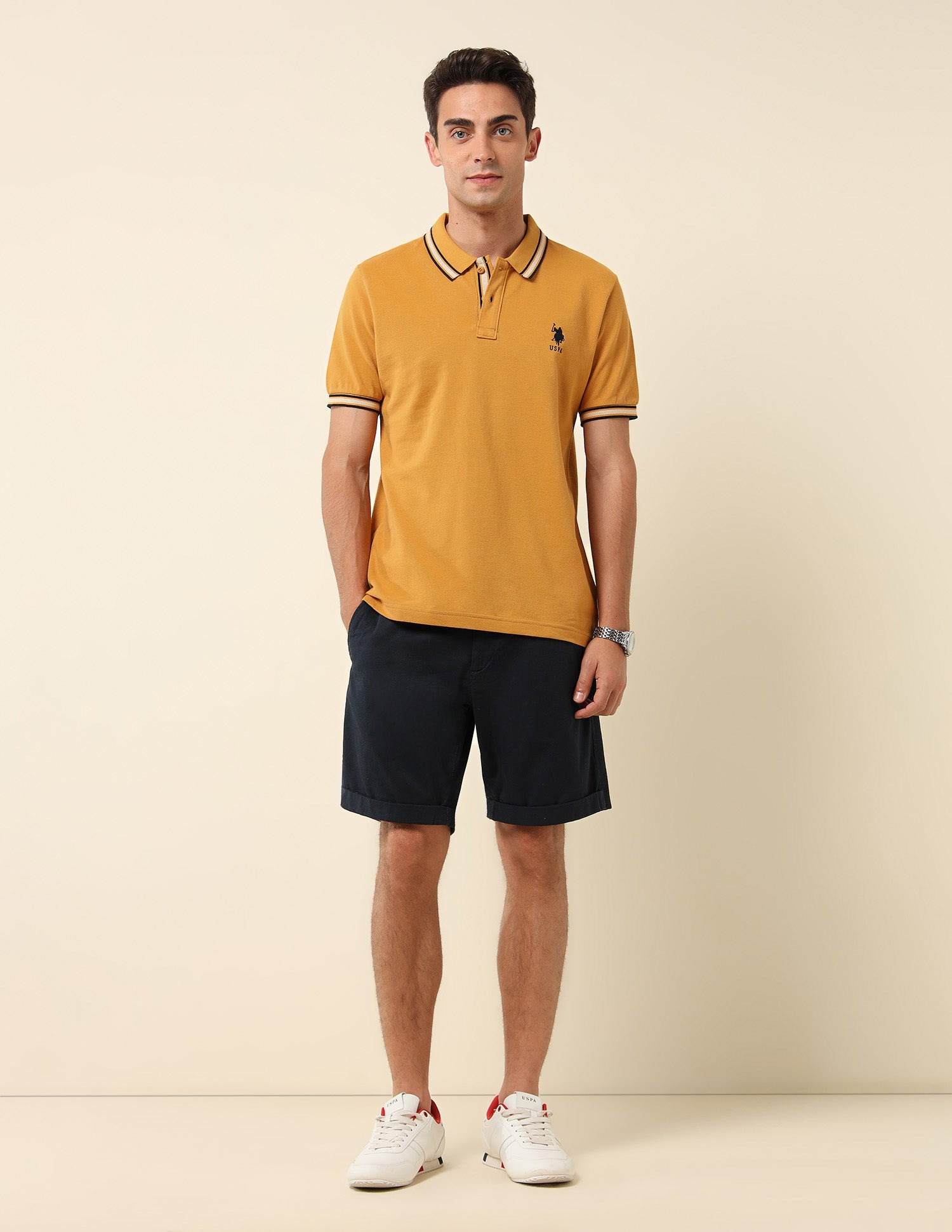 Pure Cotton Slim Fit Polo Shirt Mustard - U.S. Polo Assn. India | Large