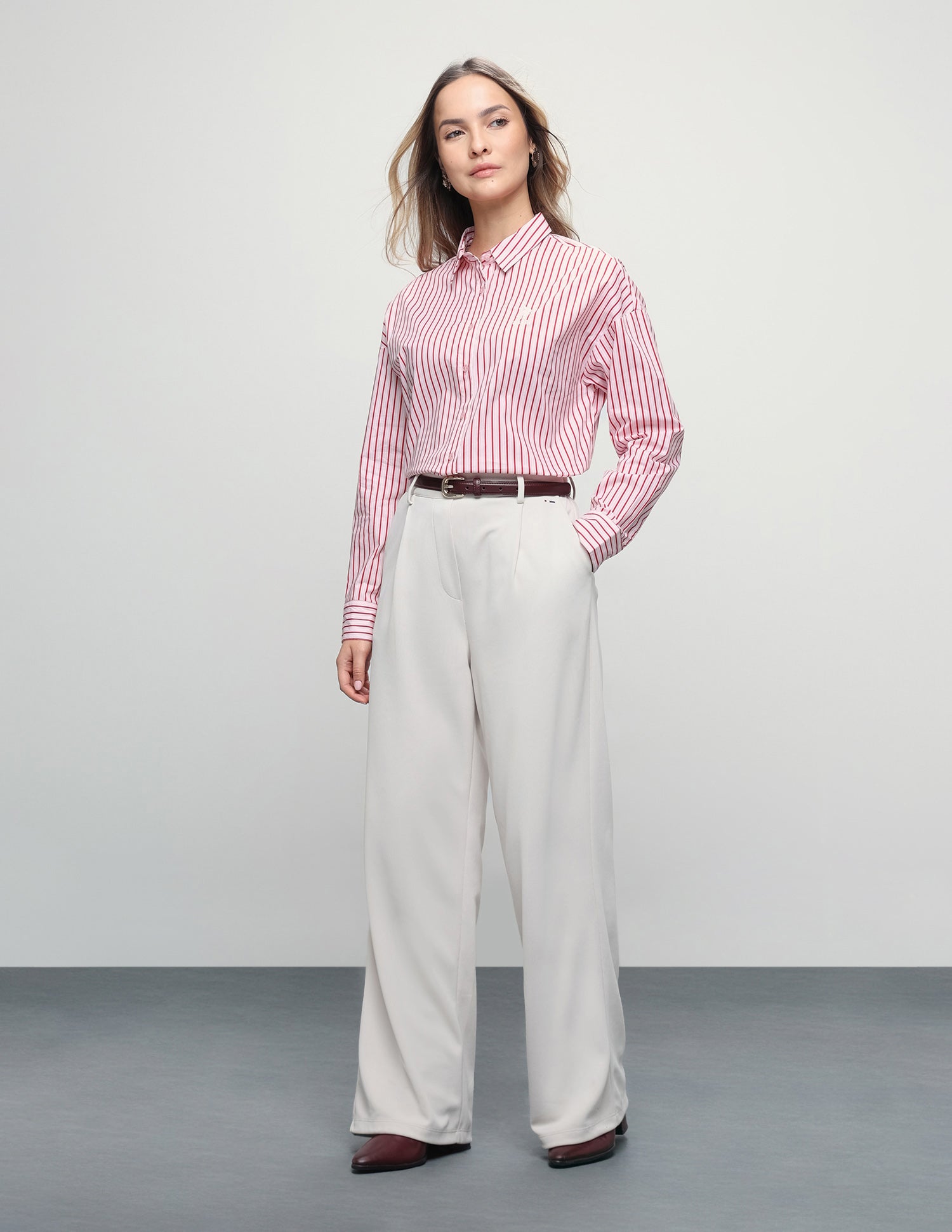 Vertical Striped Oversized Fit Shirt Light Pink - U.S. Polo Assn. India | Large