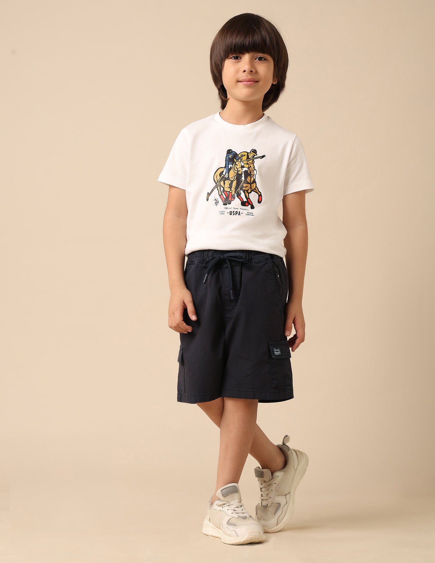 Boys Relaxed Fit Textured Cargo Shorts Navy - U.S. POLO ASSN. | Large