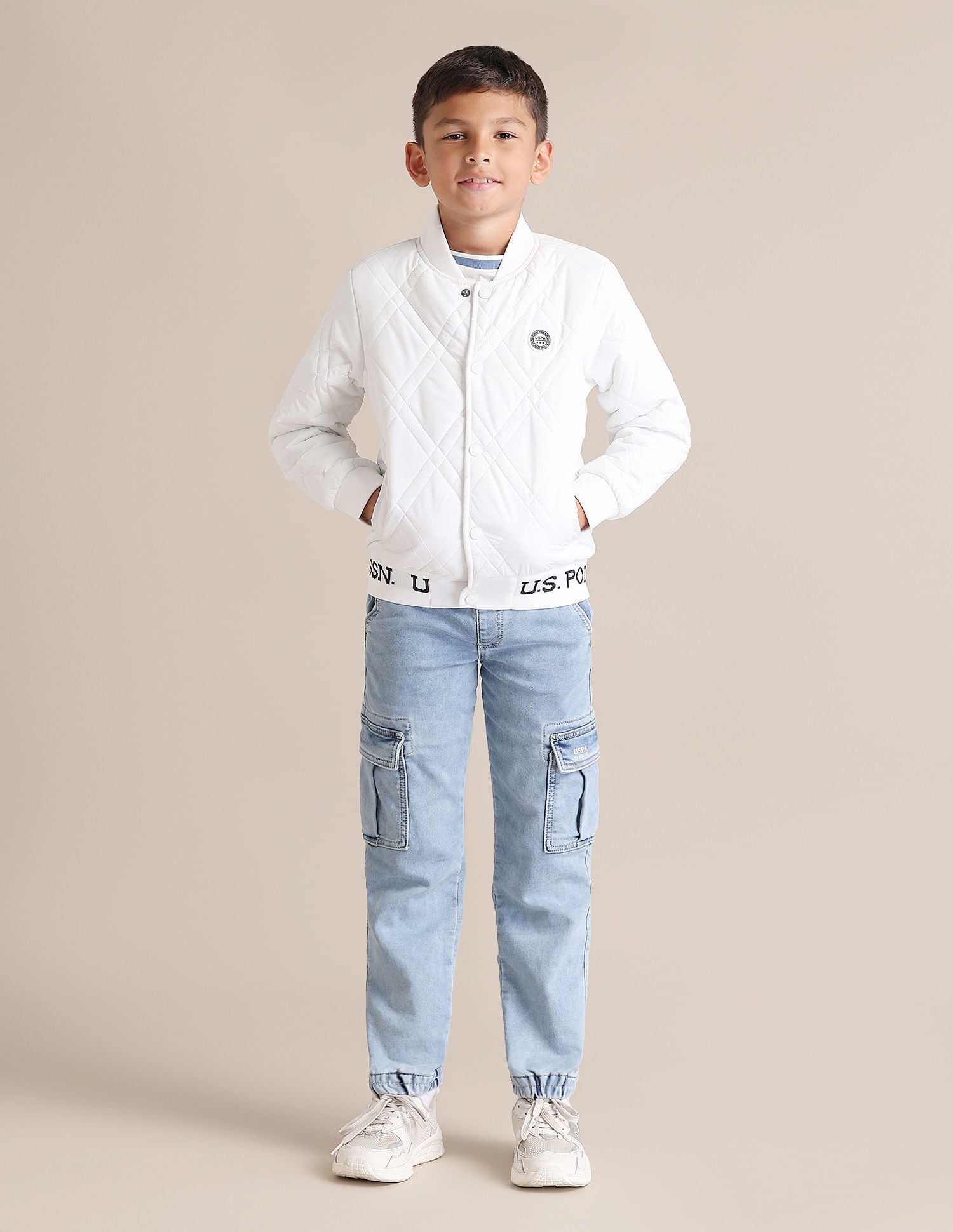 Boys Solid Mock Collar Jacket White - U.S. POLO ASSN. | Large