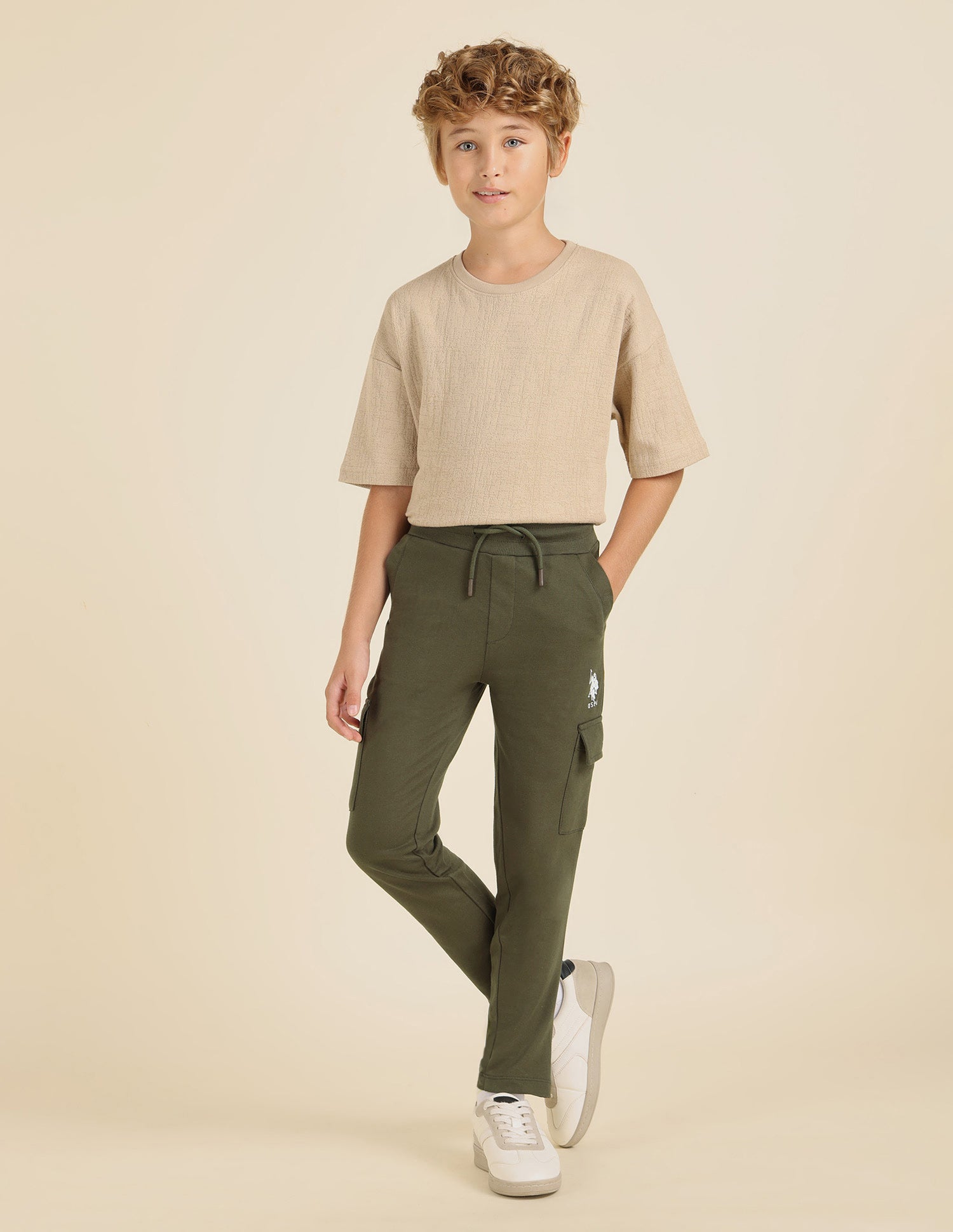 Boys Solid Pure Cotton Track Pants Olive - U.S. POLO ASSN. | Large