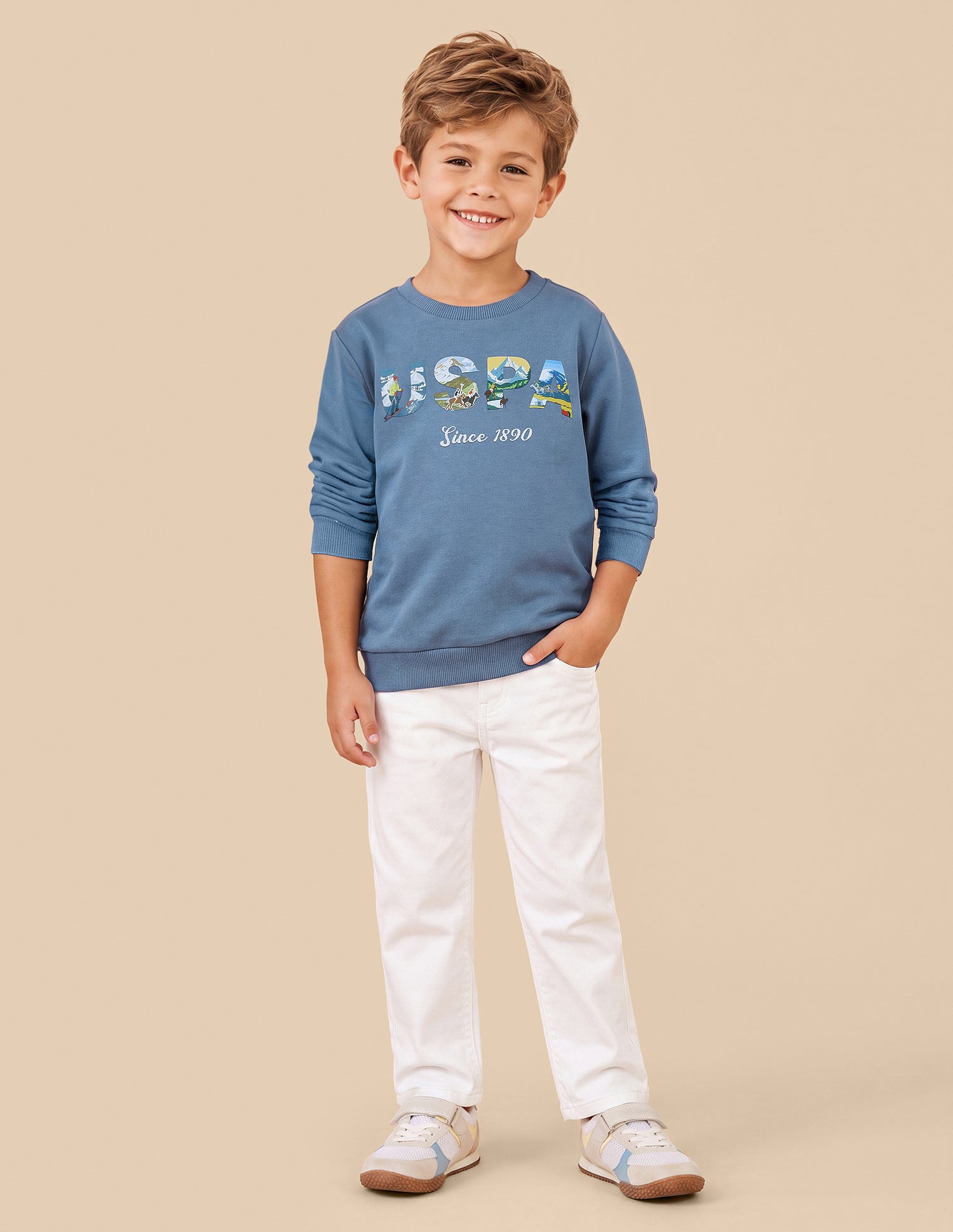 Graphic Brand Printed Regular Fit Sweatshirt Light Blue - U.S. Polo Assn. India | Large