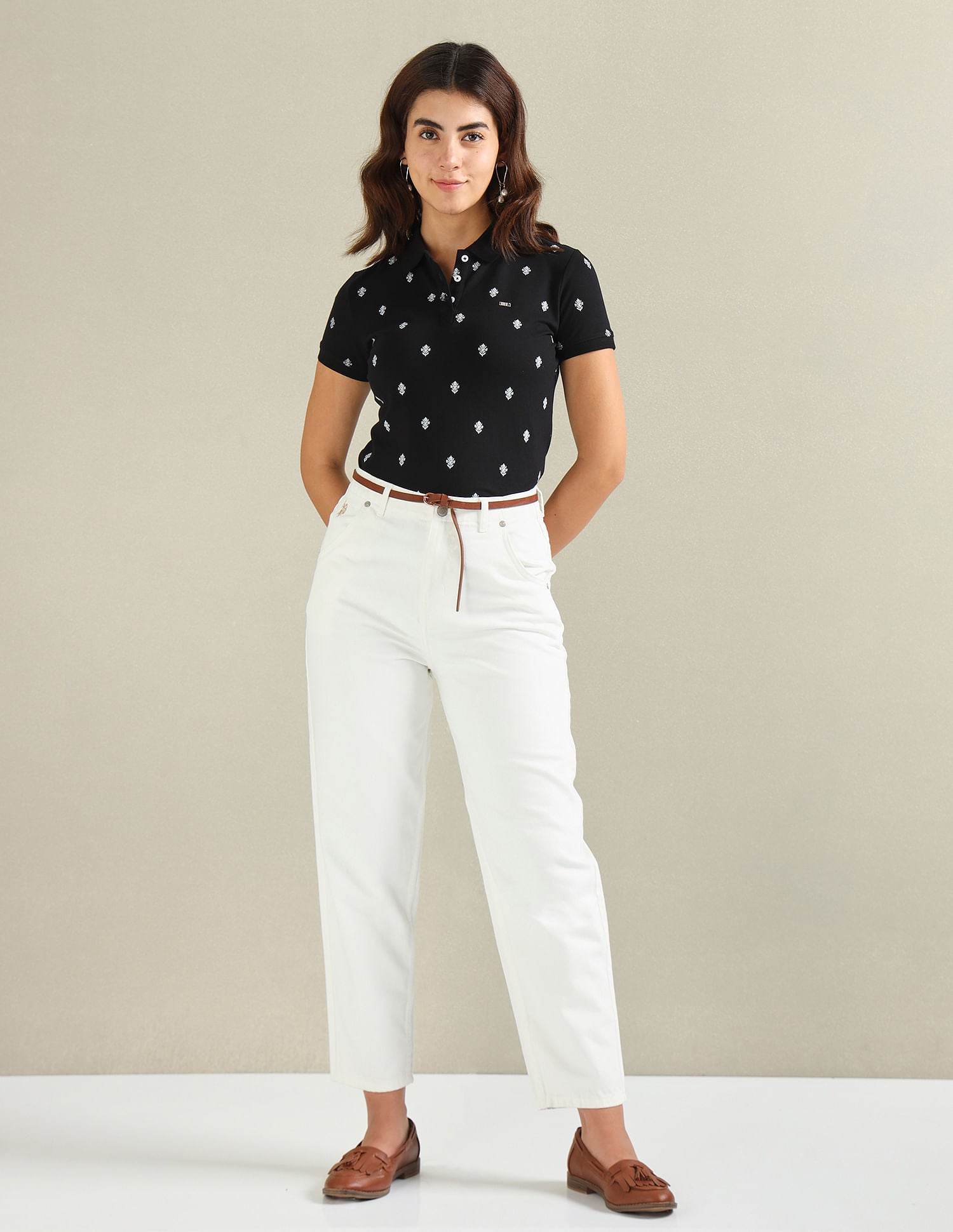 Motif Print Cotton Stretch Polo Shirt Black - U.S. Polo Assn. India | Large