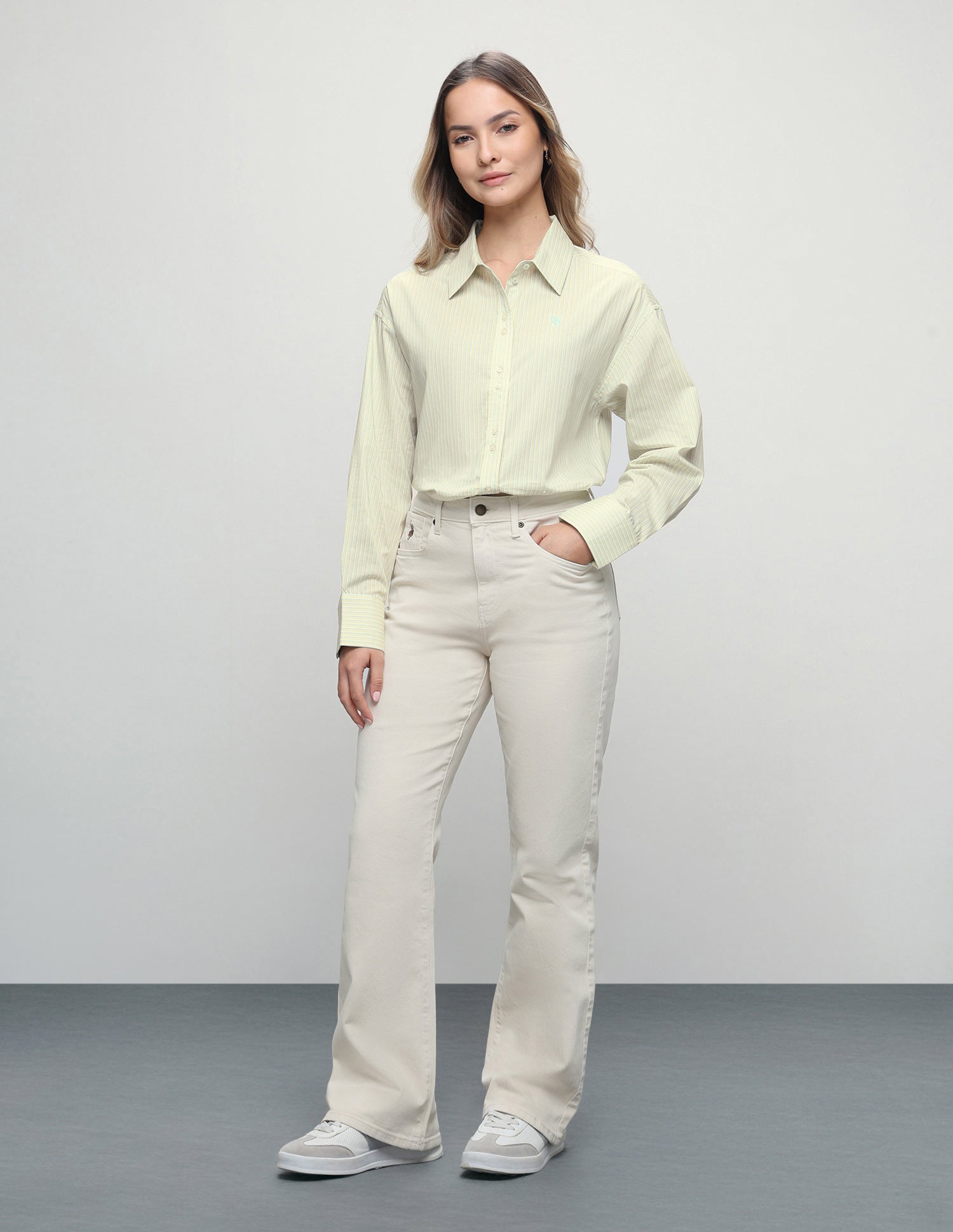 Vertical Striped Boyfriend Fit Shirt Yellow - U.S. Polo Assn. India | Large