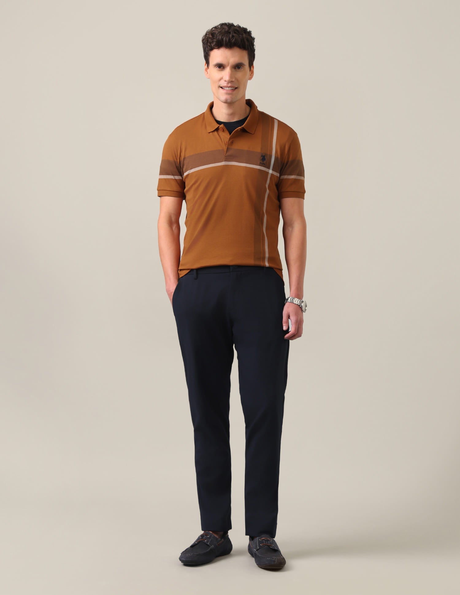 Horizontal Striped Slim Fit Polo Shirt Mustard - U.S. Polo Assn. India | Large