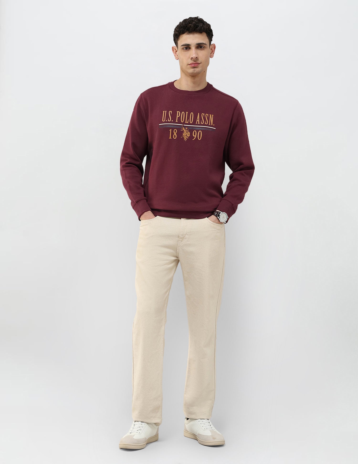 Brand Printed Regular Fit Sweatshirt Maroon - U.S. POLO ASSN. | Large