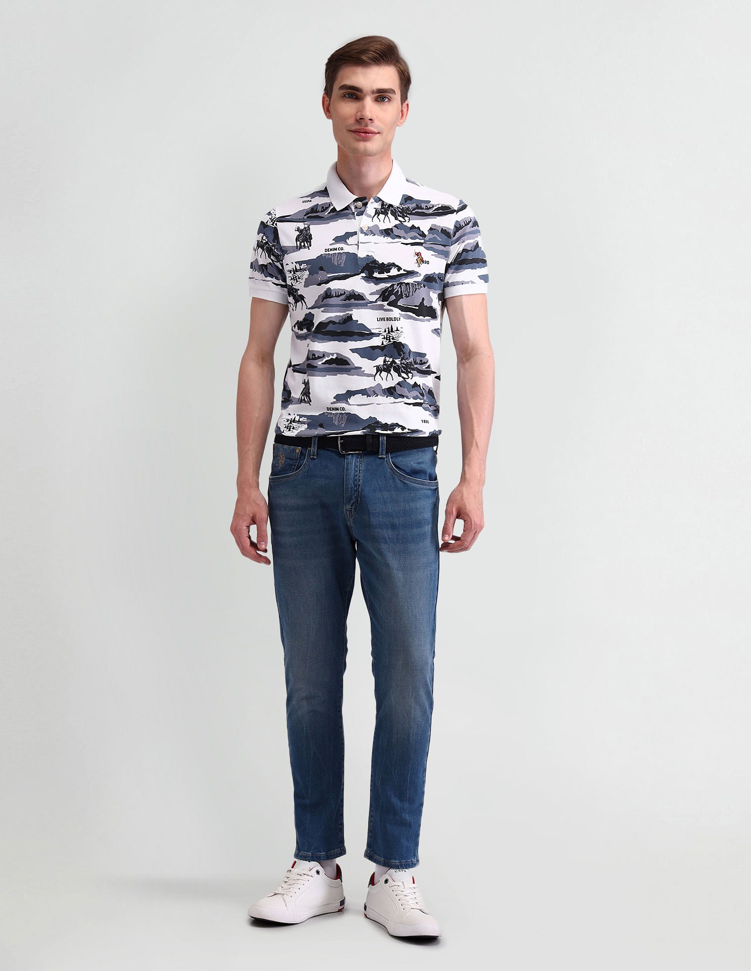 Graphic Printed Slim Fit Polo Shirt Blue - U.S. Polo Assn. India | Large