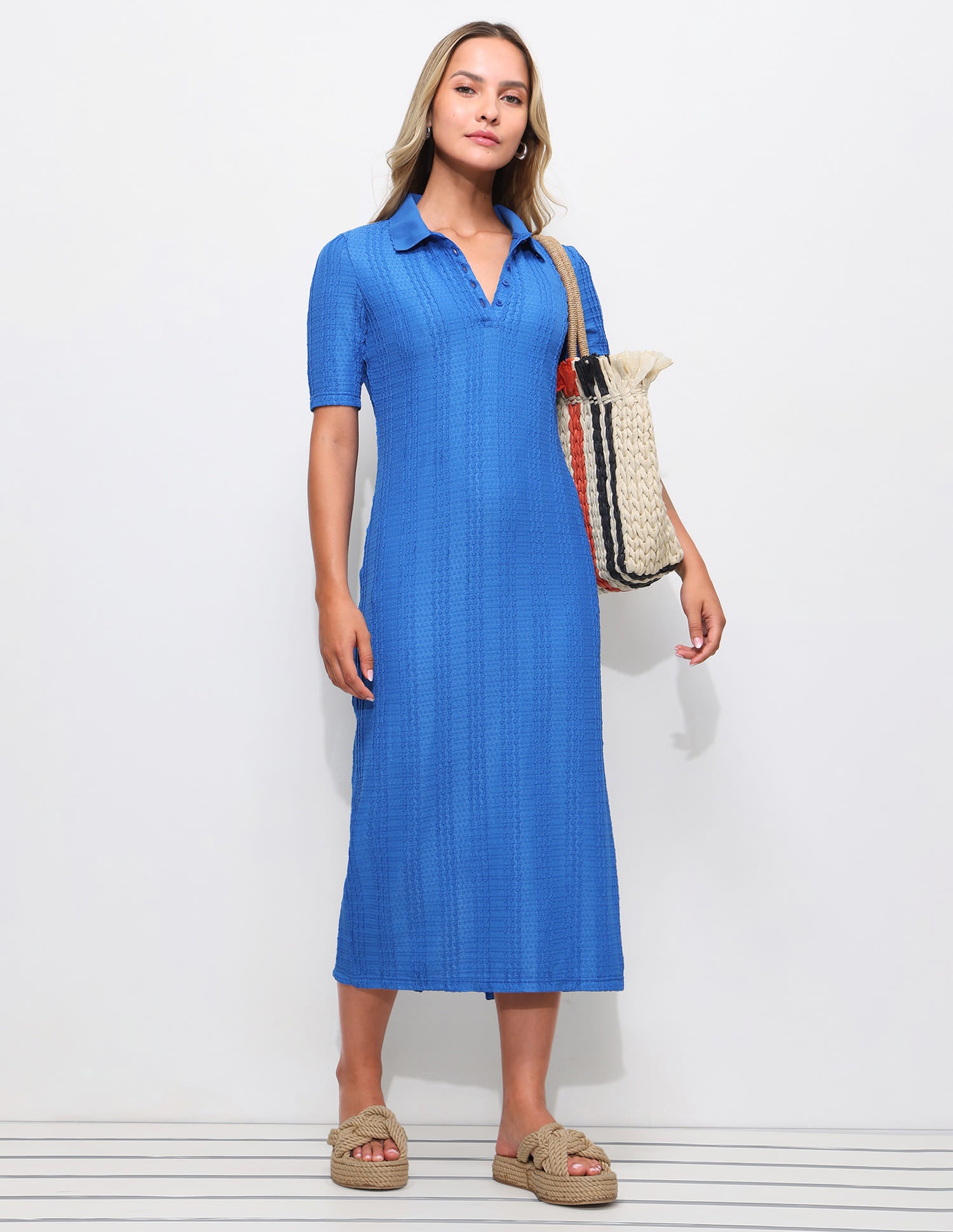 Textured Scallop Detail Polo Dress Blue - U.S. Polo Assn. India | Large