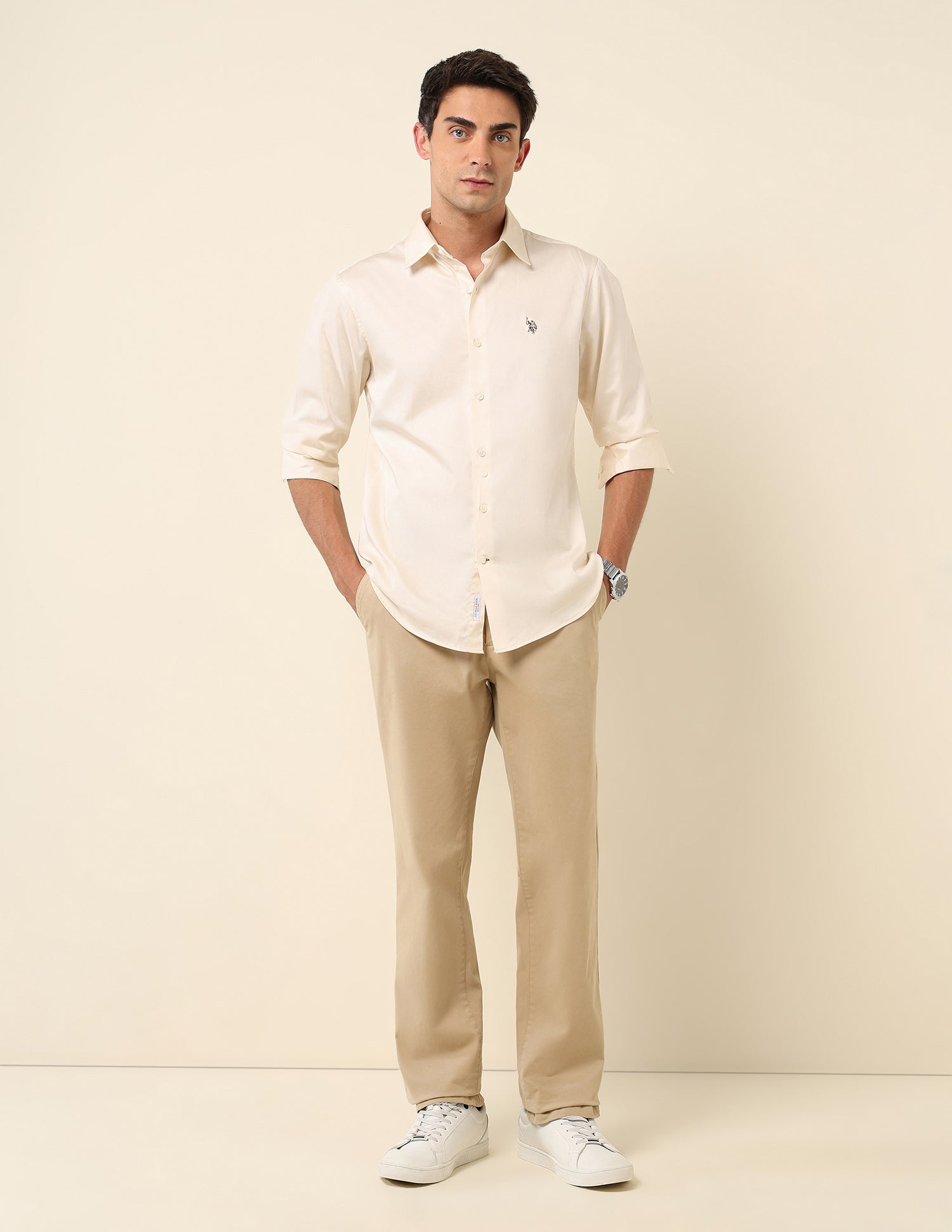 Tailored Fit Satin Pure Cotton Shirt Light Yellow - U.S. Polo Assn. India | Large