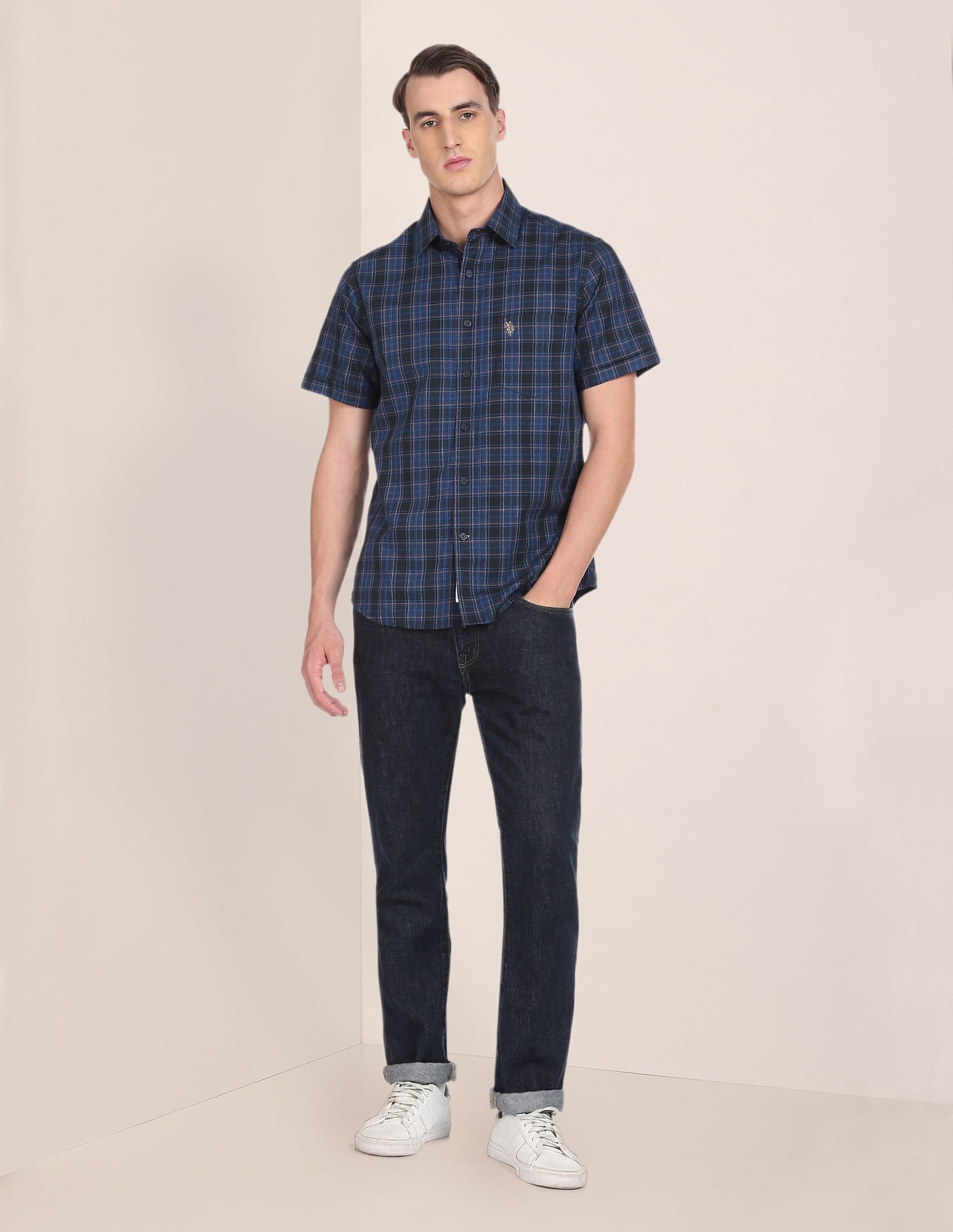 Spread Collar Short Sleeve Casual Shirt NAVY - U.S. Polo Assn. India | Large