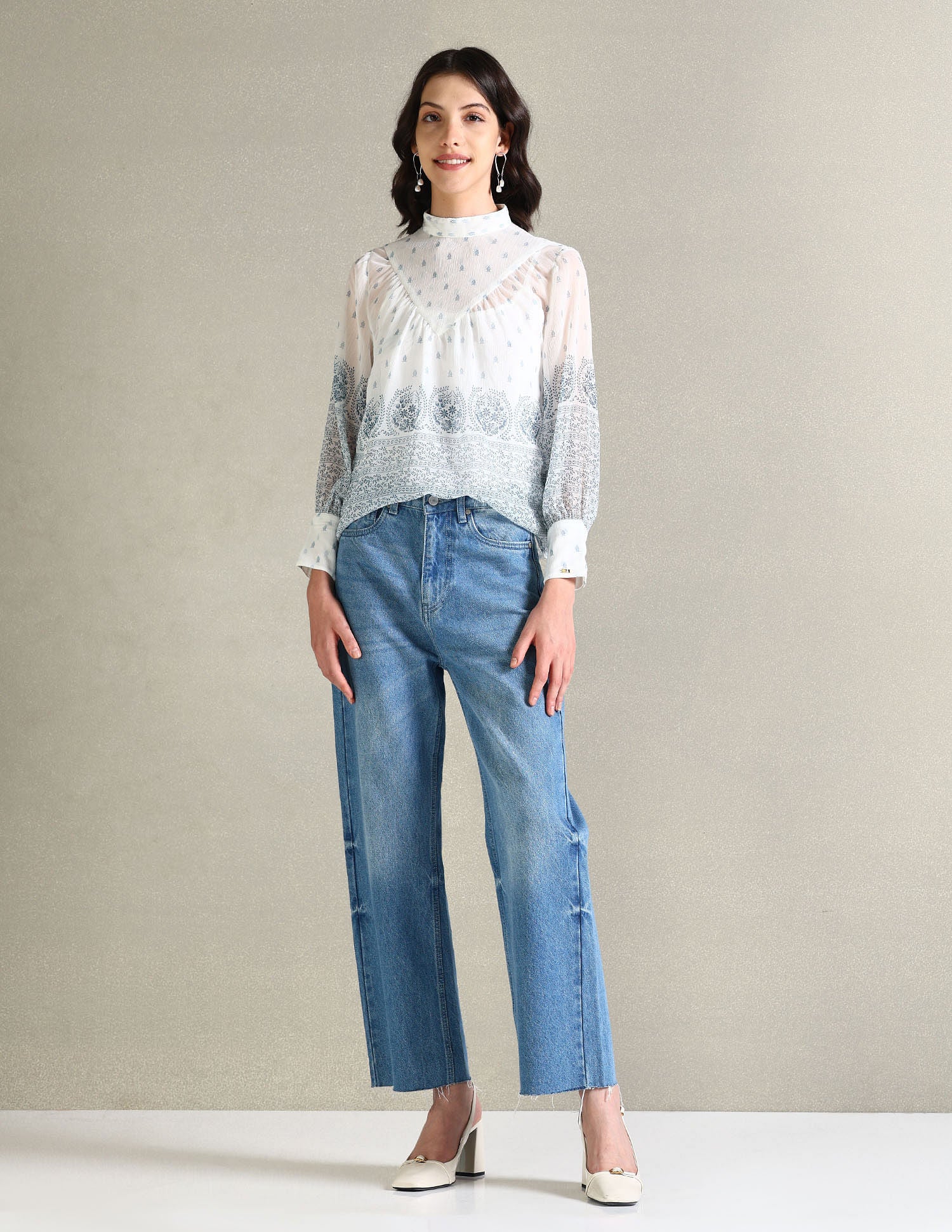 Floral Printed Chiffon Top Off White - U.S. POLO ASSN. | Large