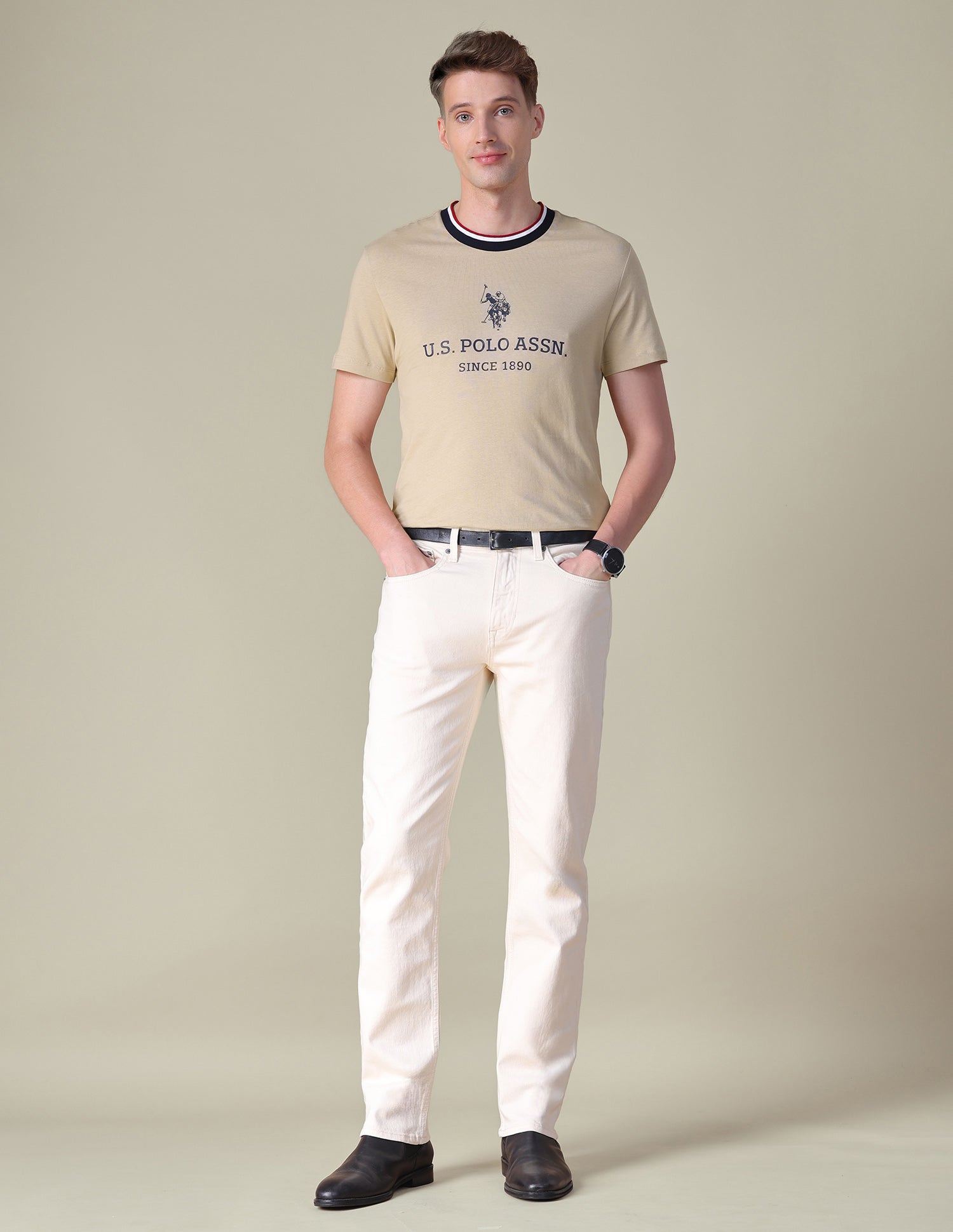 Brand Printed Slim Fit T-Shirt Beige - U.S. POLO ASSN. | Large
