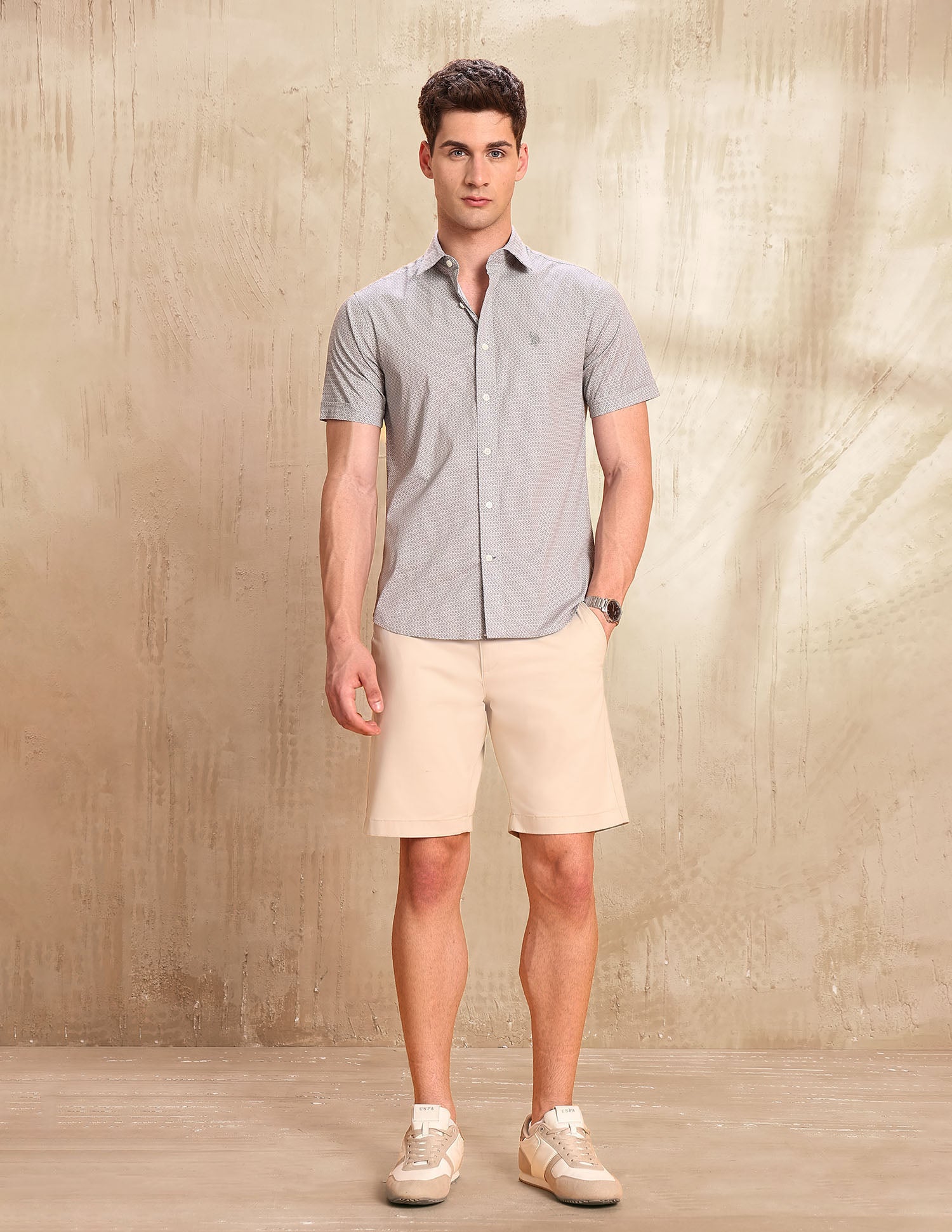 Floral Printed Tailored Fit Shirt Light Khaki - U.S. POLO ASSN. | Large