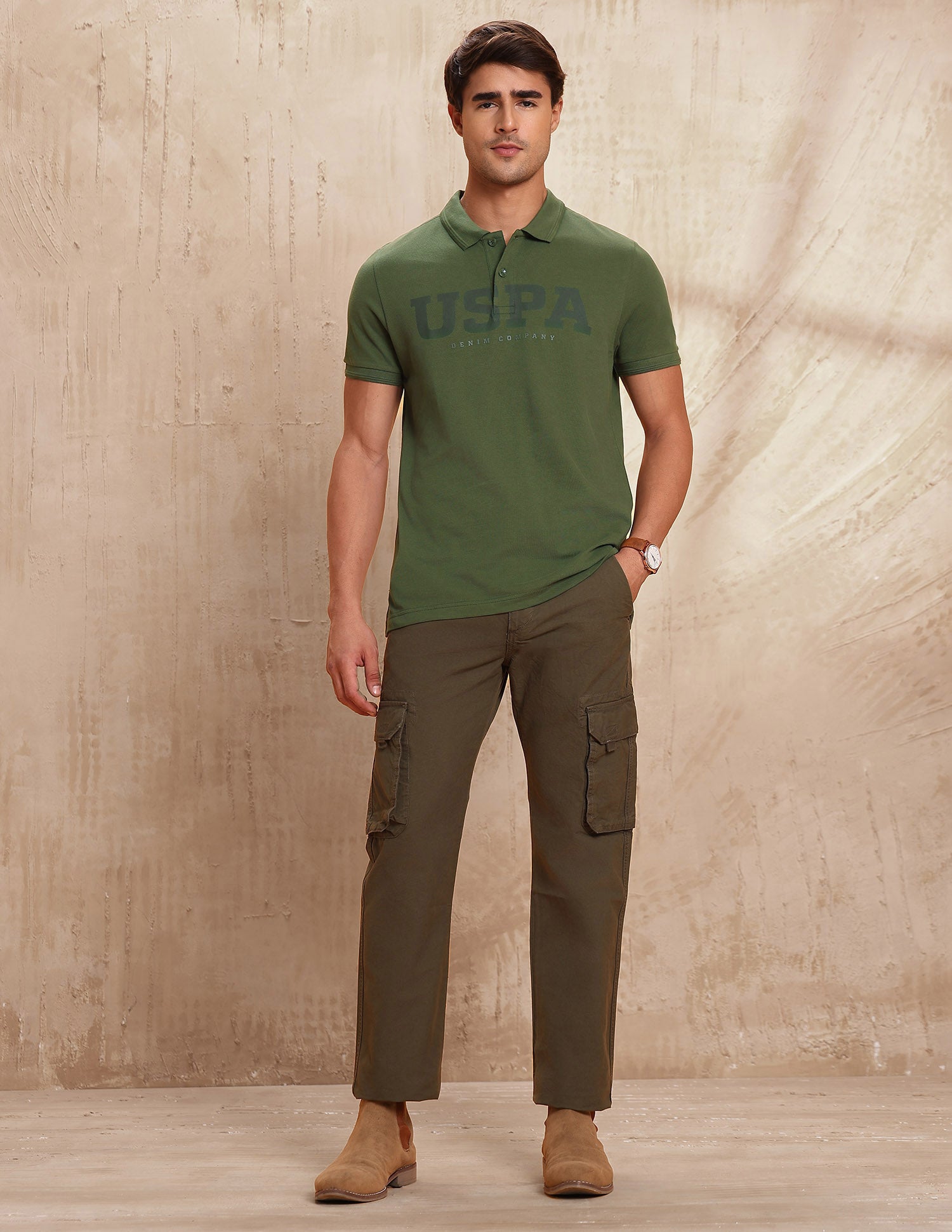 Brand Printed Muscle Fit Polo Shirt Olive - U.S. POLO ASSN. | Large