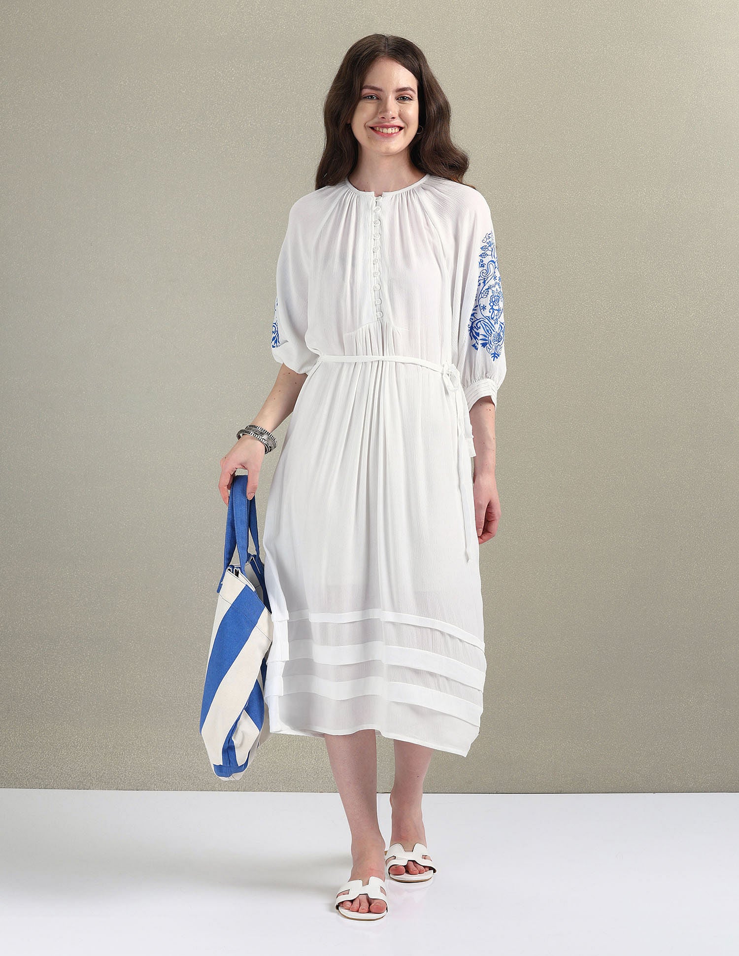 Crinkle Viscose Midi Dress White - U.S. POLO ASSN. | Large