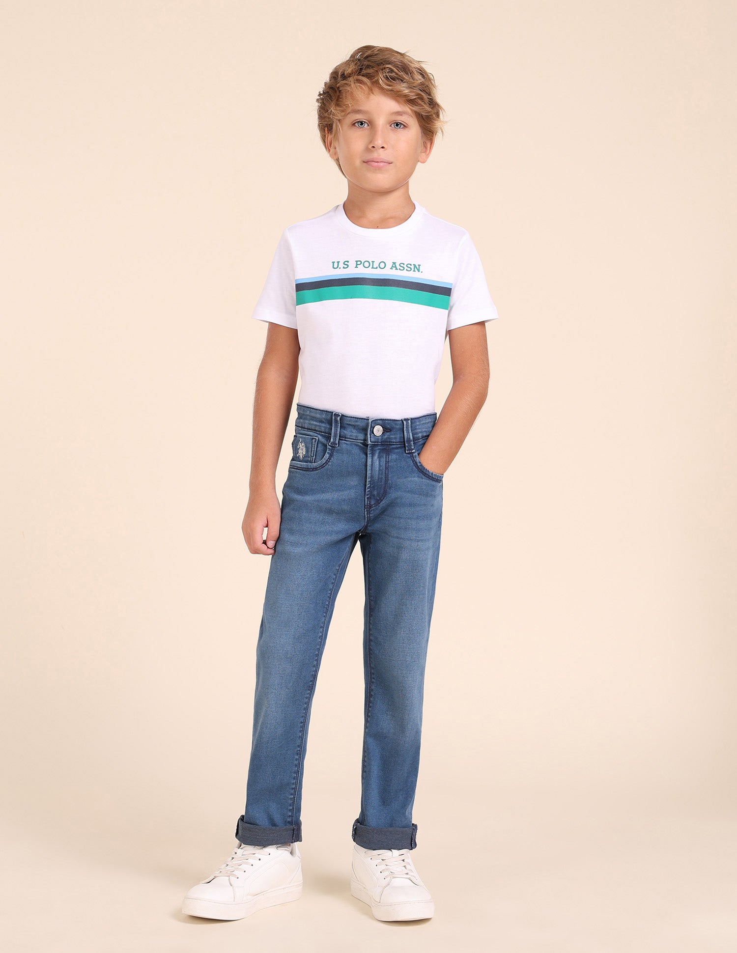 Boys Slim Fit Blue Jeans Light Indigo - U.S. POLO ASSN. | Large
