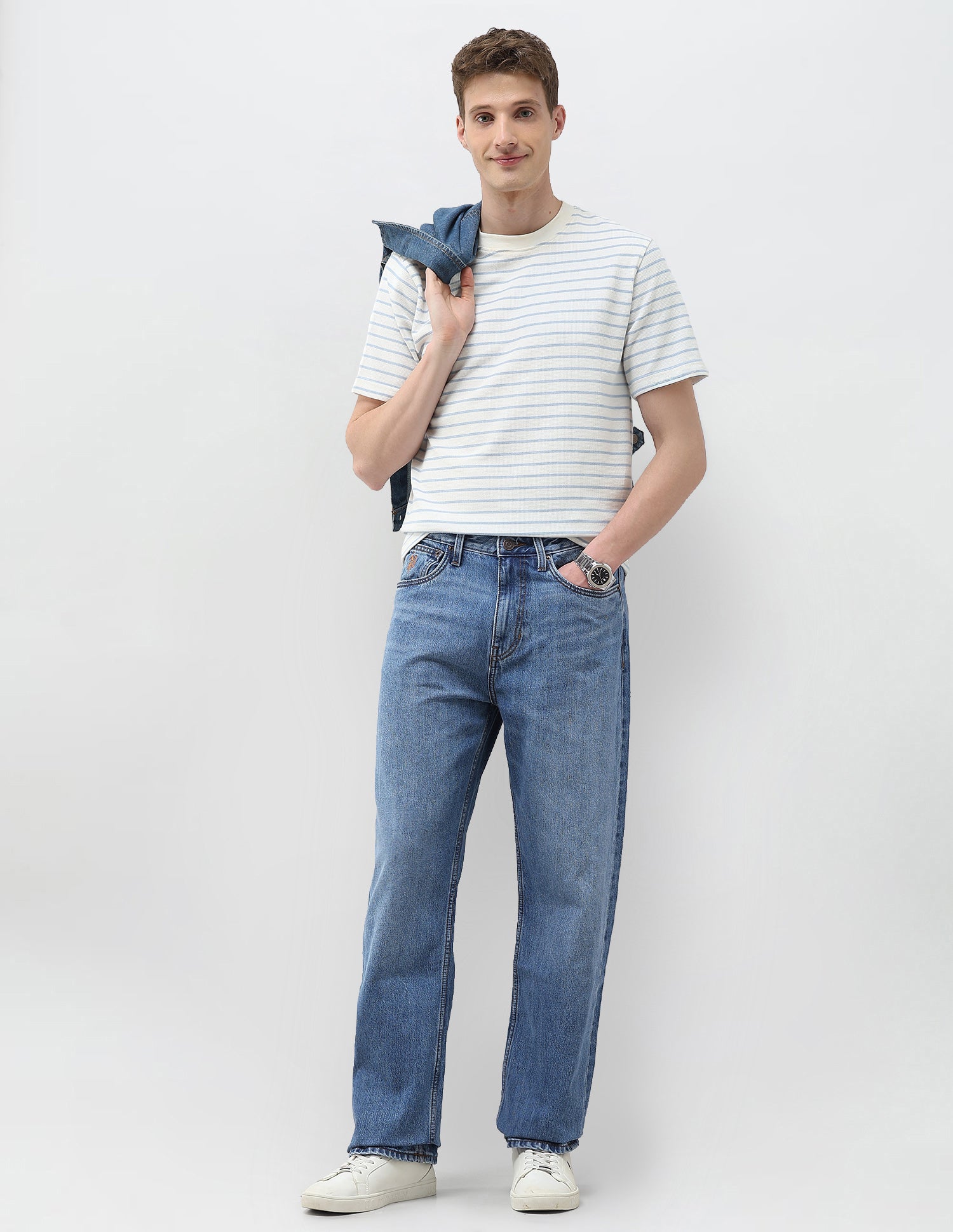 Logan Loose Straight Fit Blue Jeans Mid Blue - U.S. Polo Assn. India | Large