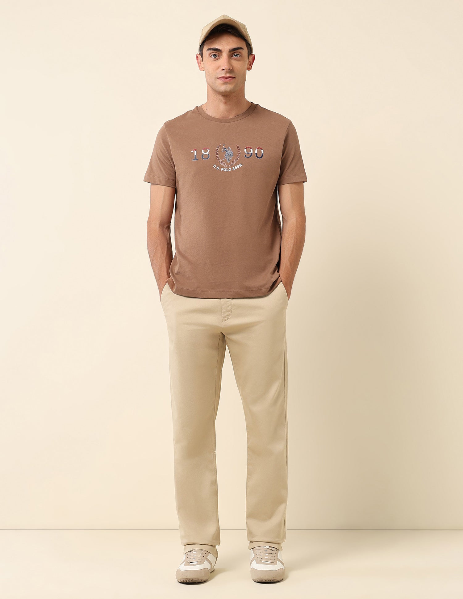 Brand Embossed Slim Fit T- Shirt Beige - U.S. Polo Assn. India | Large