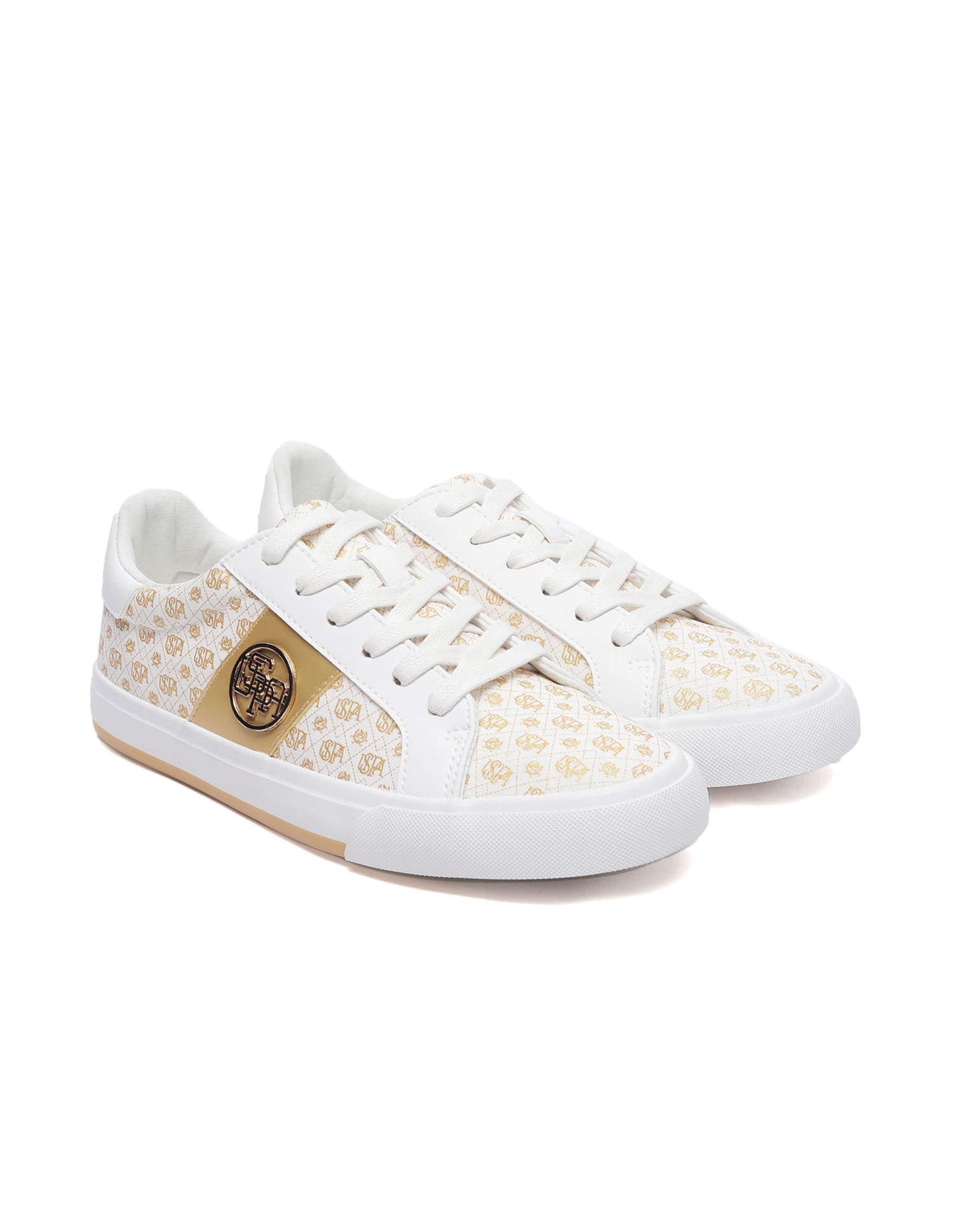 Women Monogram Canvas Charlotte Sneakers Off White - U.S. Polo Assn. India | Large