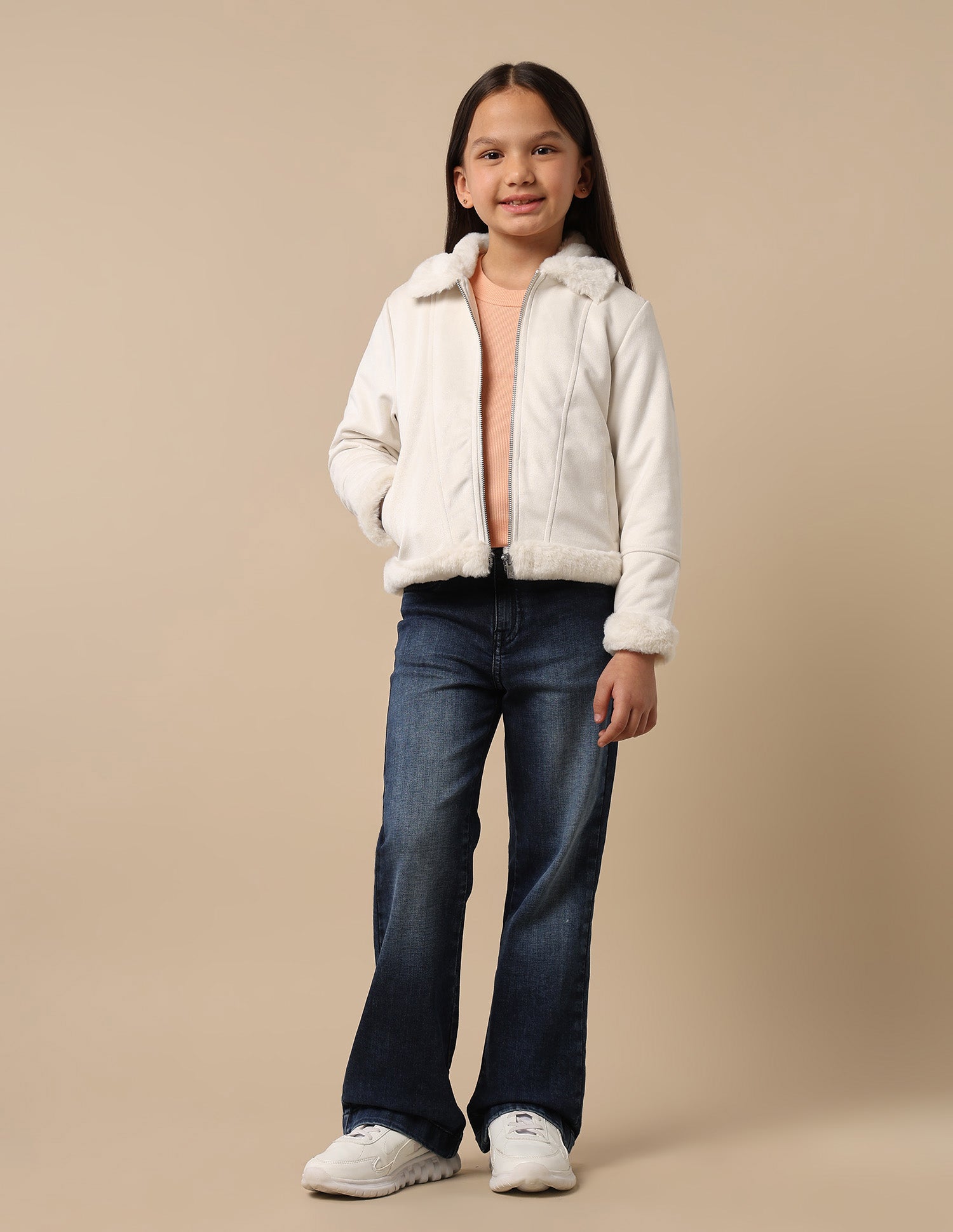 Girls Suede Solid Jacket Cream - U.S. POLO ASSN. | Large