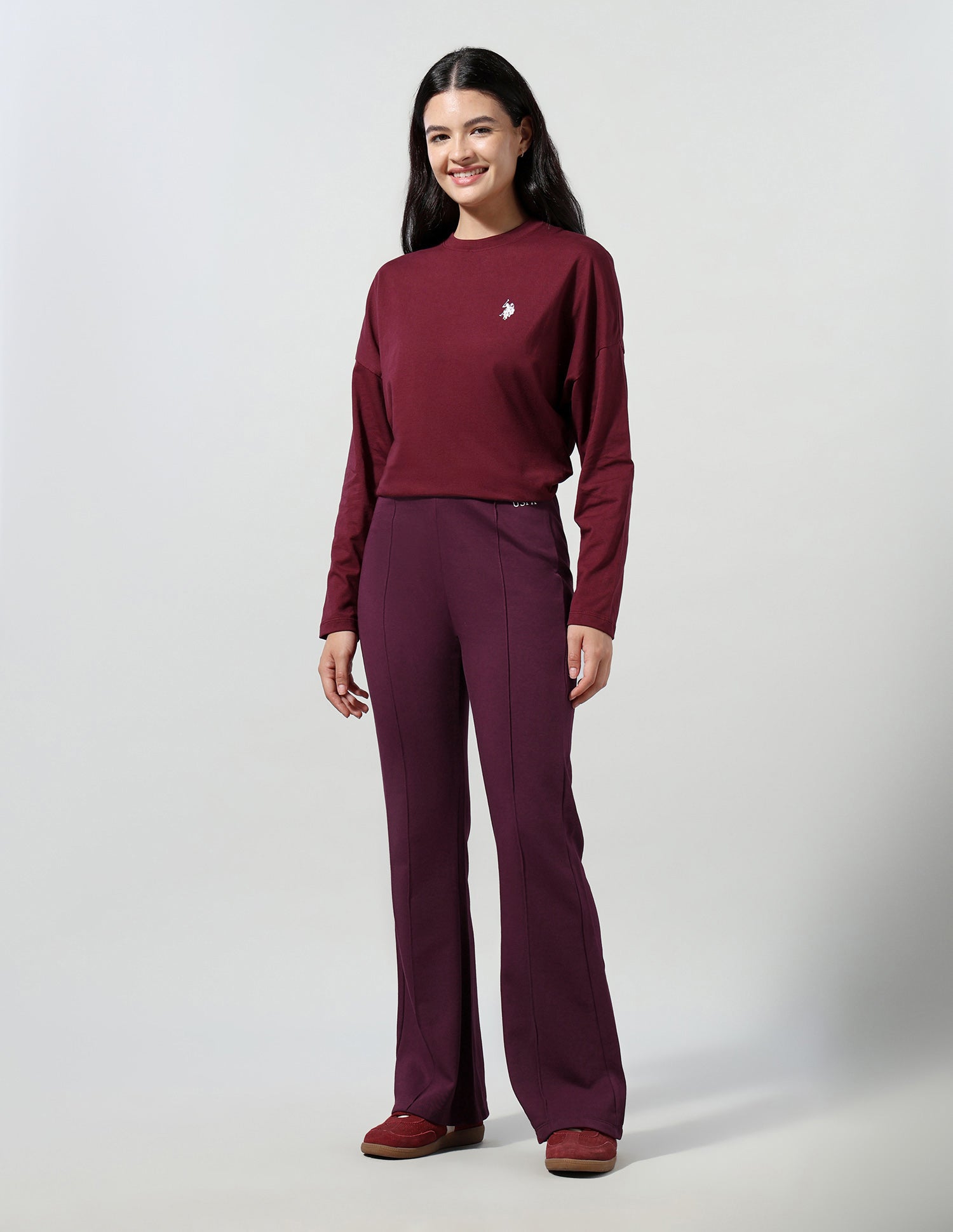 High Rise Flared Fit Trousers Wine - U.S. Polo Assn. India | Large