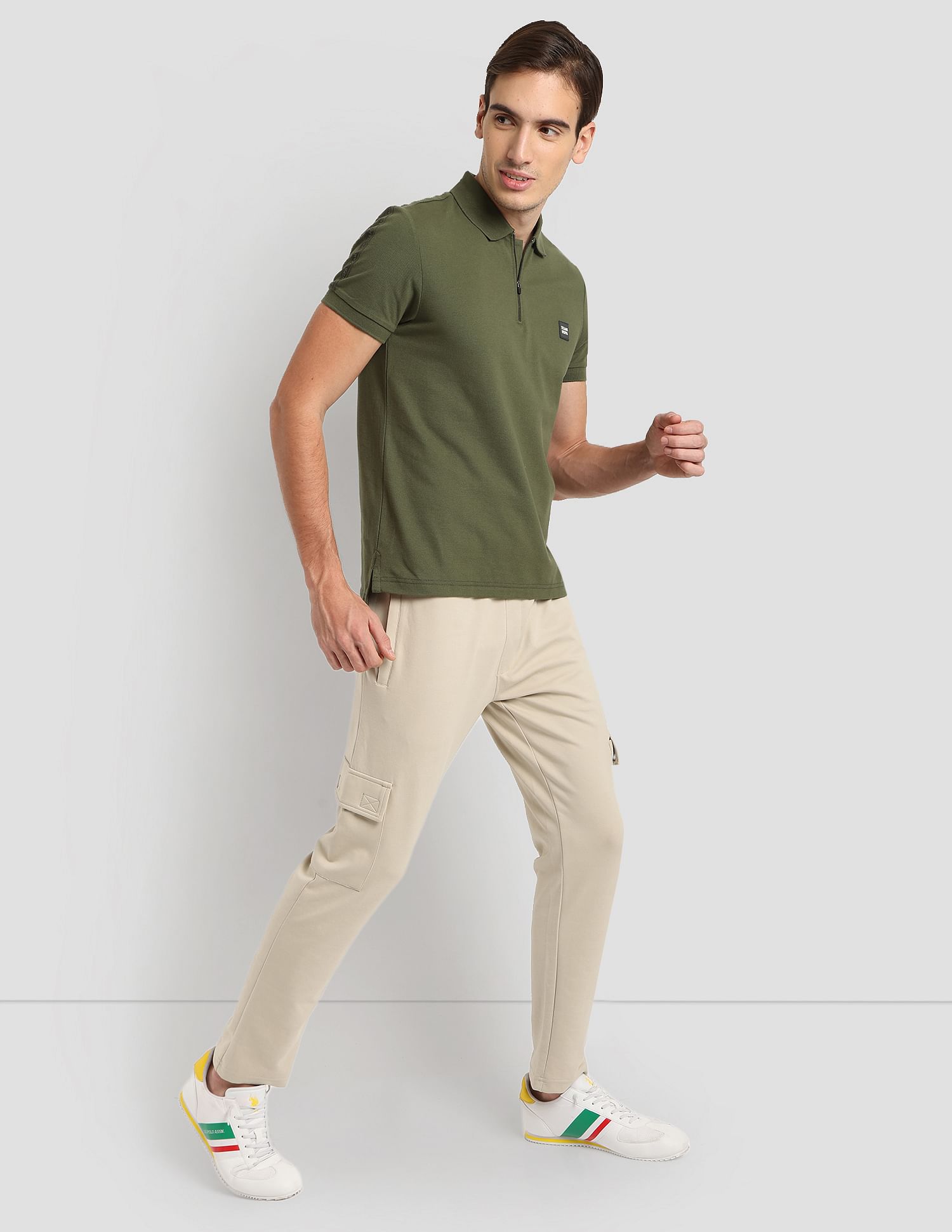 Silicone Brand Tape Athleisure Polo Shirt Olive - U.S. POLO ASSN. | Large