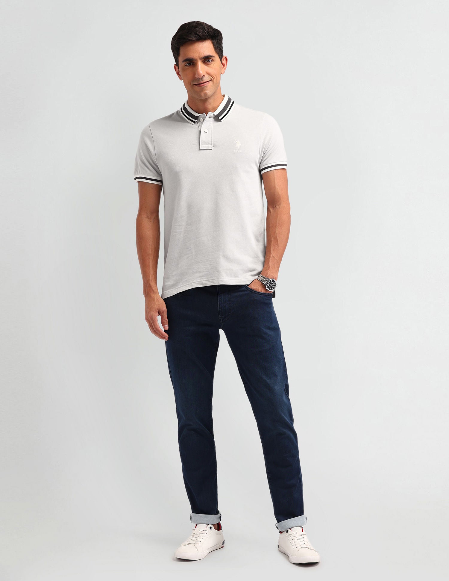 Outdoor Muscle Fit Solid Polo Shirt Light Grey - U.S. POLO ASSN. | Large