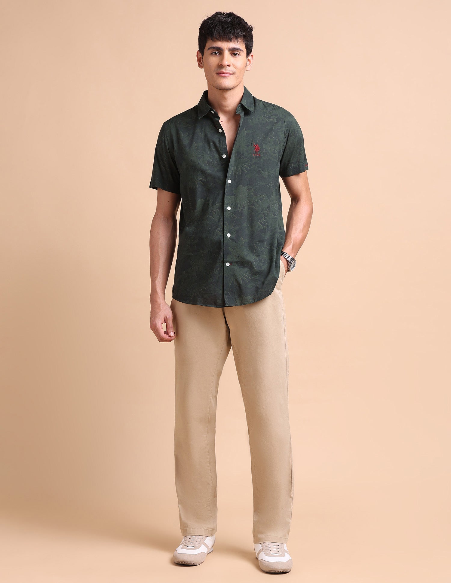 Manhattan Slim Fit All-Over Shirt Olive - U.S. POLO ASSN. | Large